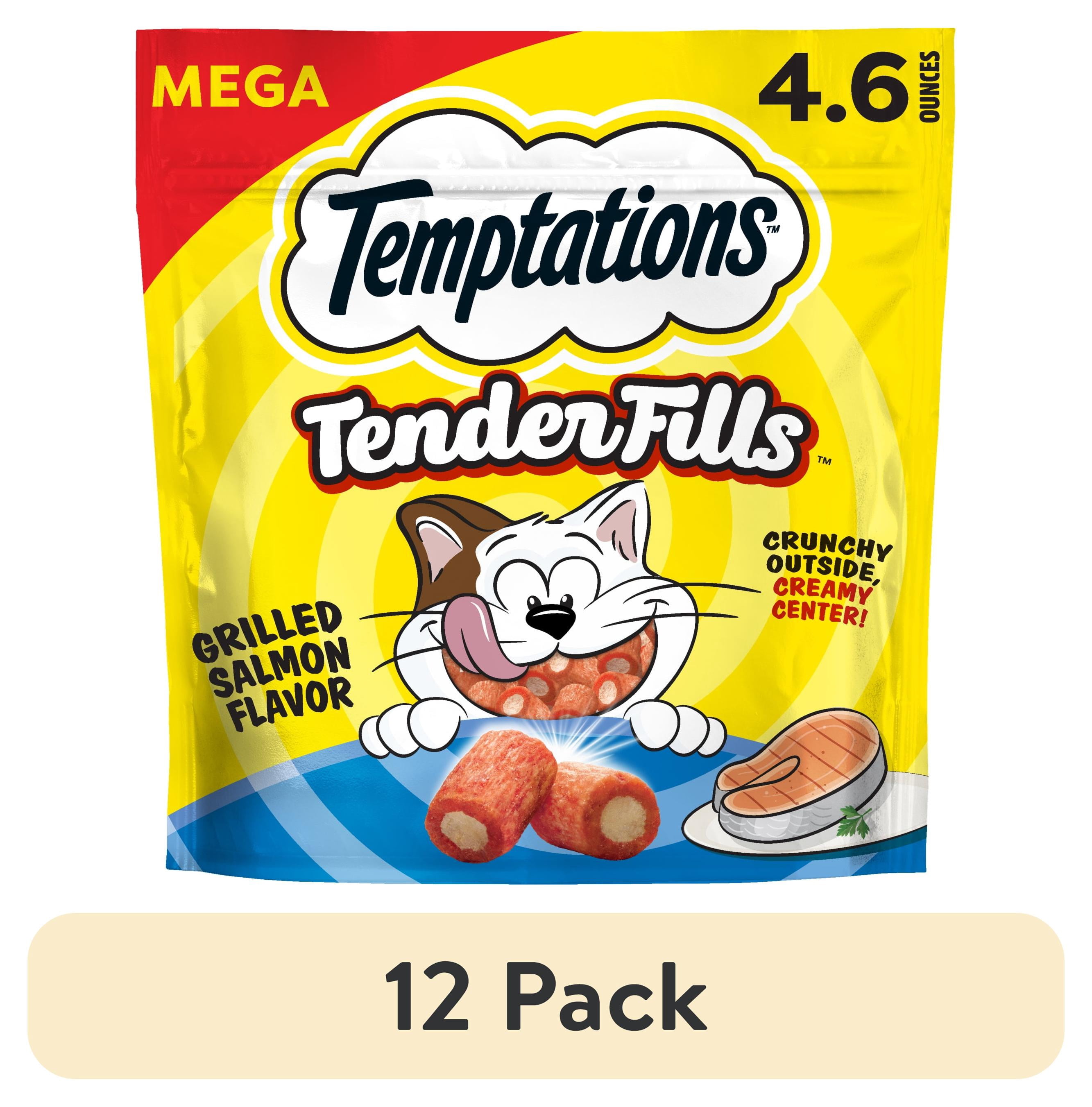 (12 pack) Temptations Tender Fills Grilled Salmon Flavor Crunchy And Soft Adult Treats For Cats, 4.6 Oz Pouch