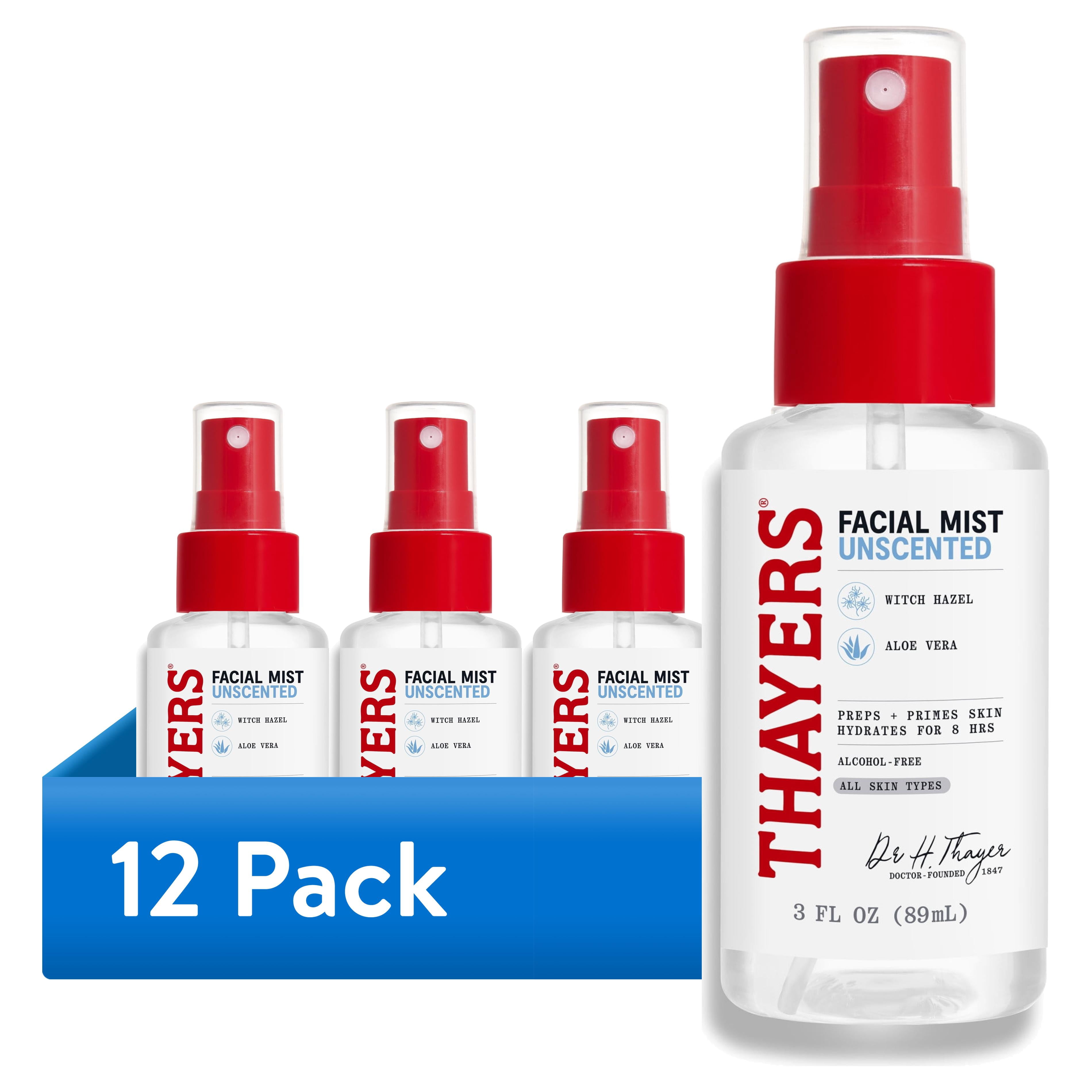 (12 pack) Thayers Witch Hazel Unscented Travel Size Face Mist, for Sensitive Skin, 3 oz