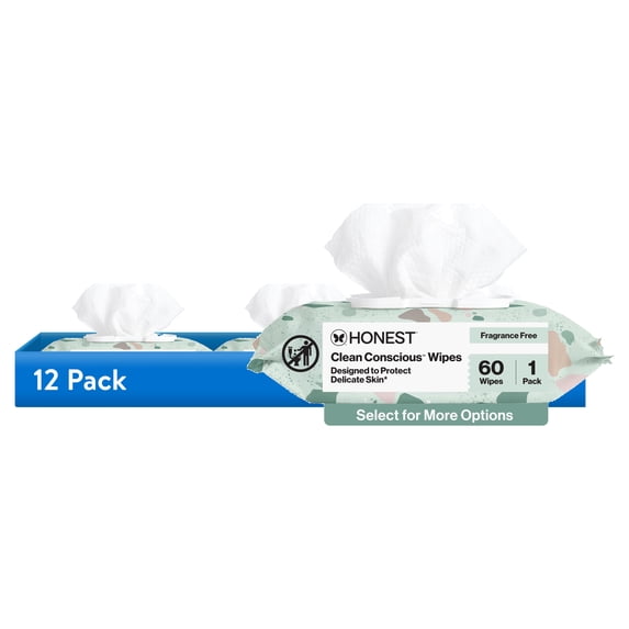 (12 pack) The Honest Company Plant Based Baby Wipes Fragrance Free 60 Count