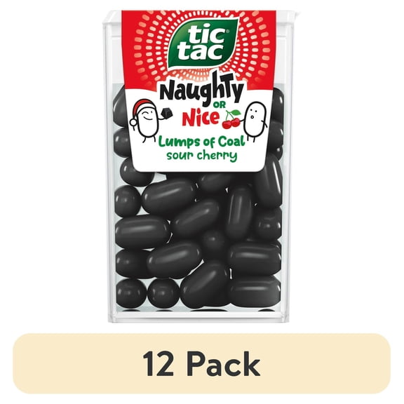 (12 pack) Tic Tac Naughty or Nice Lumps Of Coal Sour Cherry Mints, Hard Mints, Stocking Stuffer, 0.84 oz