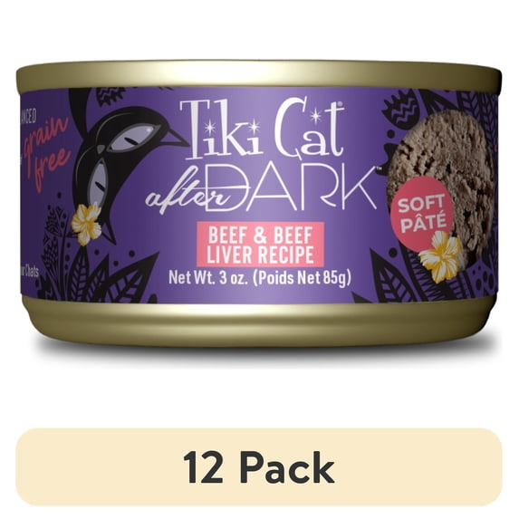 (12 pack) Tiki Cat After Dark Pate Wet Cat Food, Beef & Beef Liver, 3 oz. Can