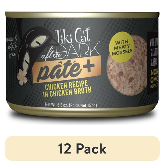 (12 pack) Tiki Cat After Dark Pate+ Wet Cat Food, Chicken, 5.5 oz. Can