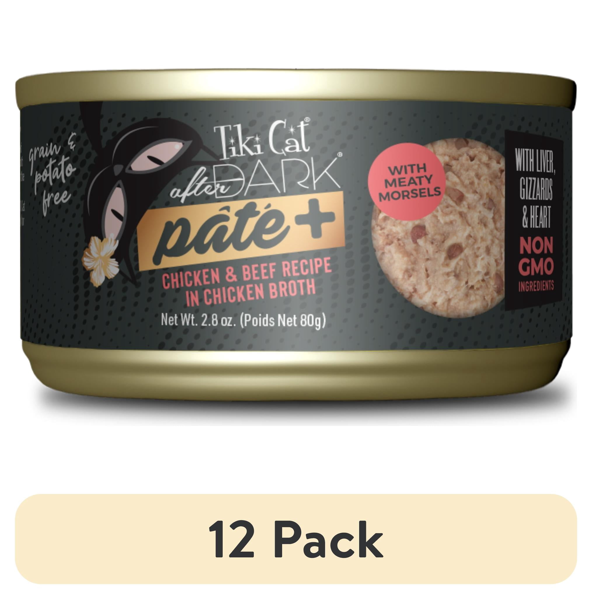 (12 pack) Tiki Cat After Dark Pate+ Wet Cat Food, Chicken & Beef, 2.8 oz. Can