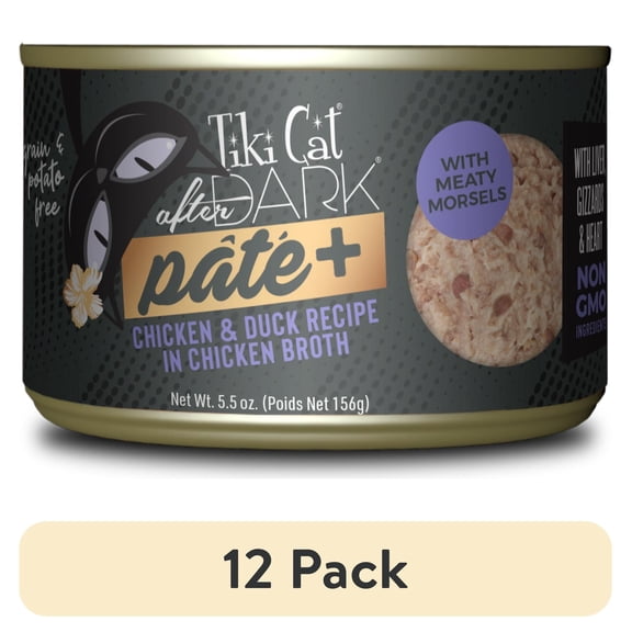 (12 pack) Tiki Cat After Dark Pate+ Wet Cat Food, Chicken & Duck, 5.5 oz. Can