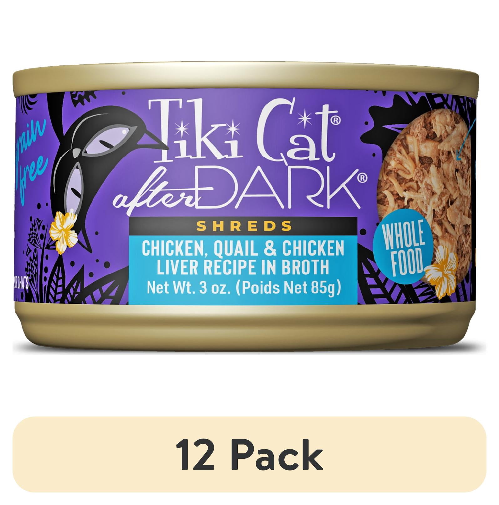 (12 pack) Tiki Cat After Dark Shreds Whole Foods Wet Cat Food, Chicken, Quail & Chicken Liver, 3 oz. Can