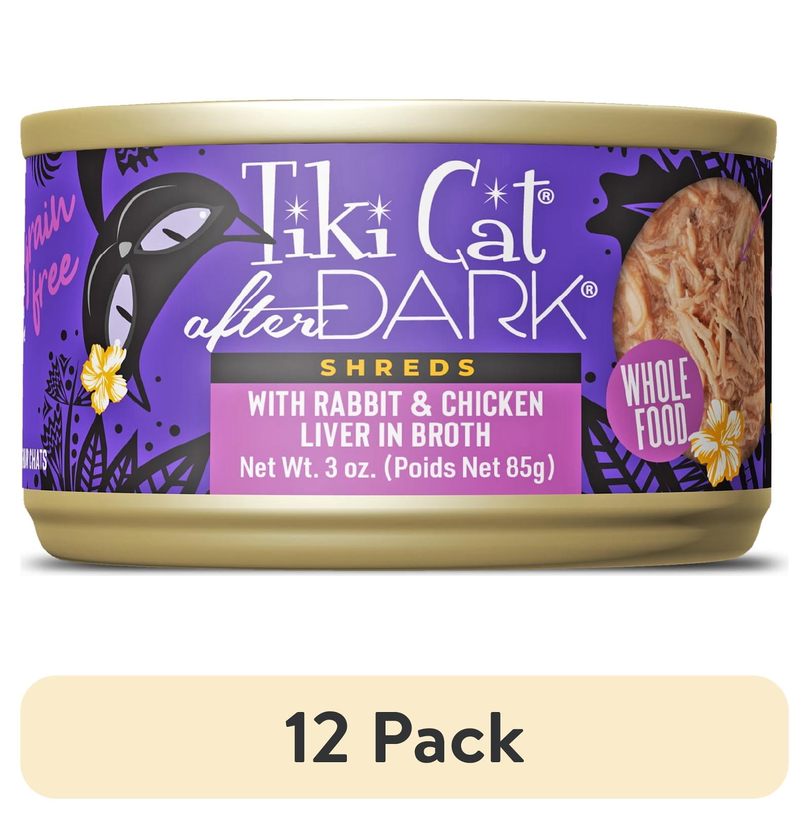 (12 pack) Tiki Cat After Dark Shreds Whole Foods Wet Cat Food, Rabbit & Chicken Liver, 3 oz. Can