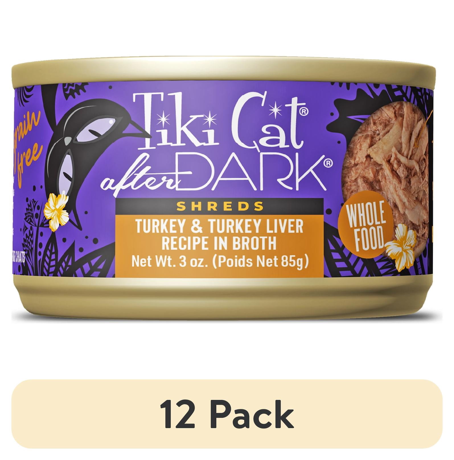 (12 pack) Tiki Cat After Dark Shreds Whole Foods Wet Cat Food, Turkey & Turkey Liver, 3 oz. Can