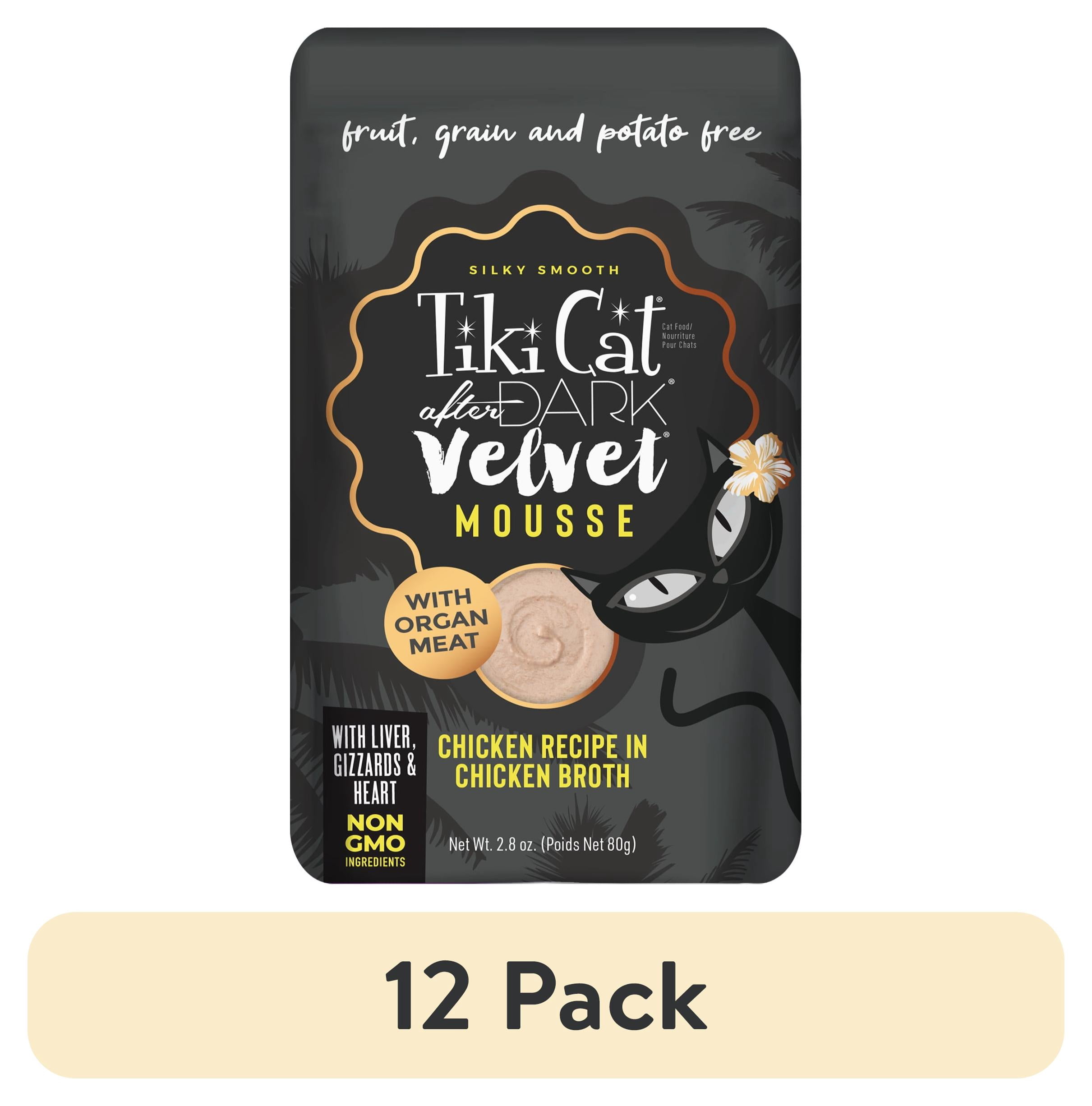 (12 pack) Tiki Cat After Dark Velvet Mousse Wet Cat Food, Chicken, 2.8 oz. Pouch