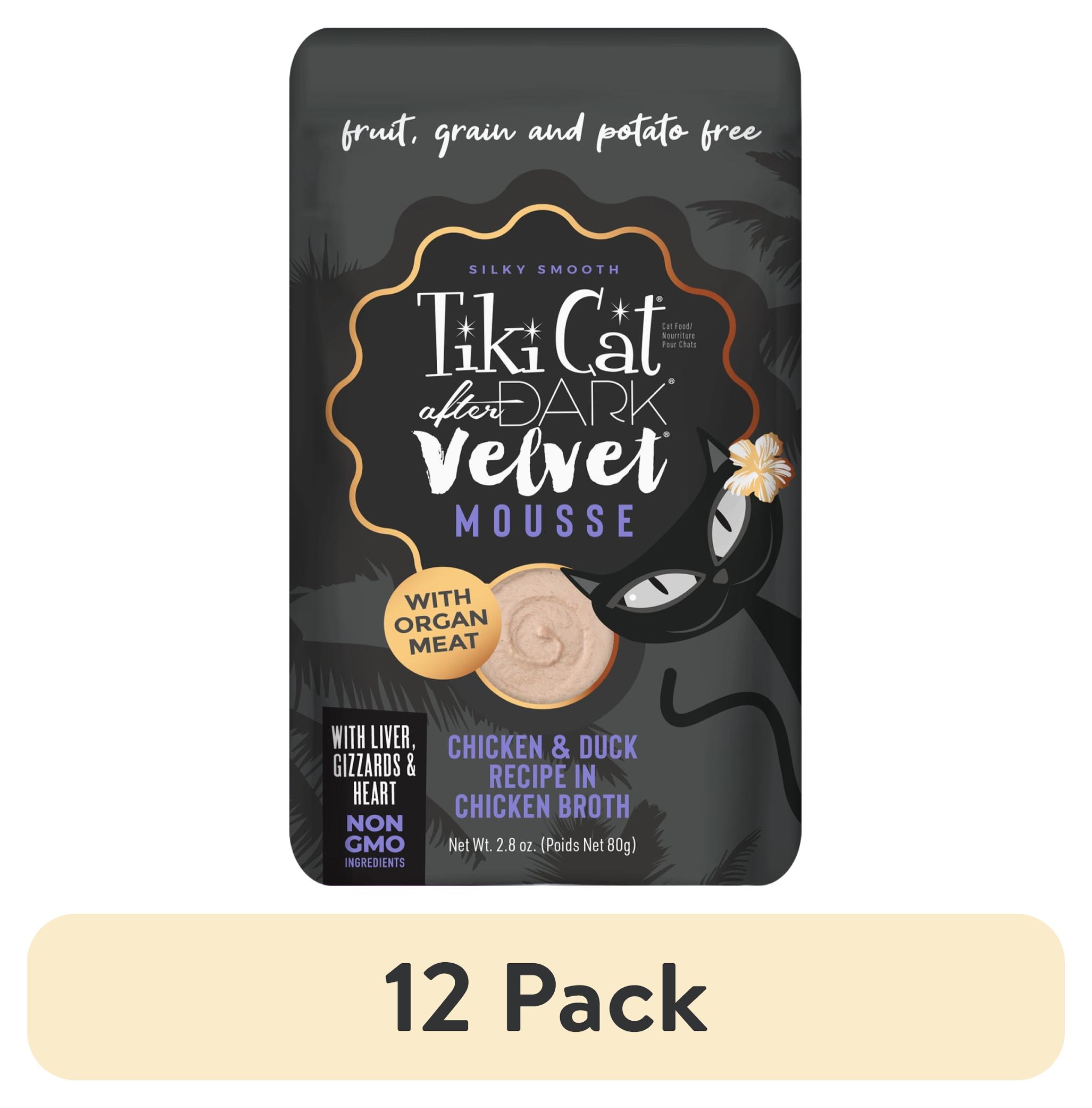 (12 pack) Tiki Cat After Dark Velvet Mousse, Chicken & Duck, 2.8 oz. Pouch