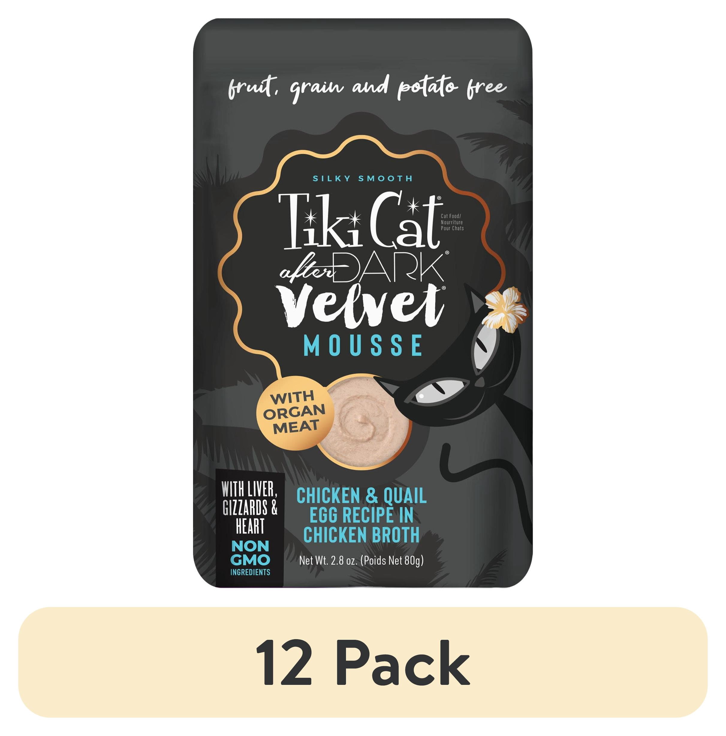 (12 pack) Tiki Cat After Dark Velvet Mousse Wet Cat Food, Chicken & Quail Egg, 2.8 oz. Pouch