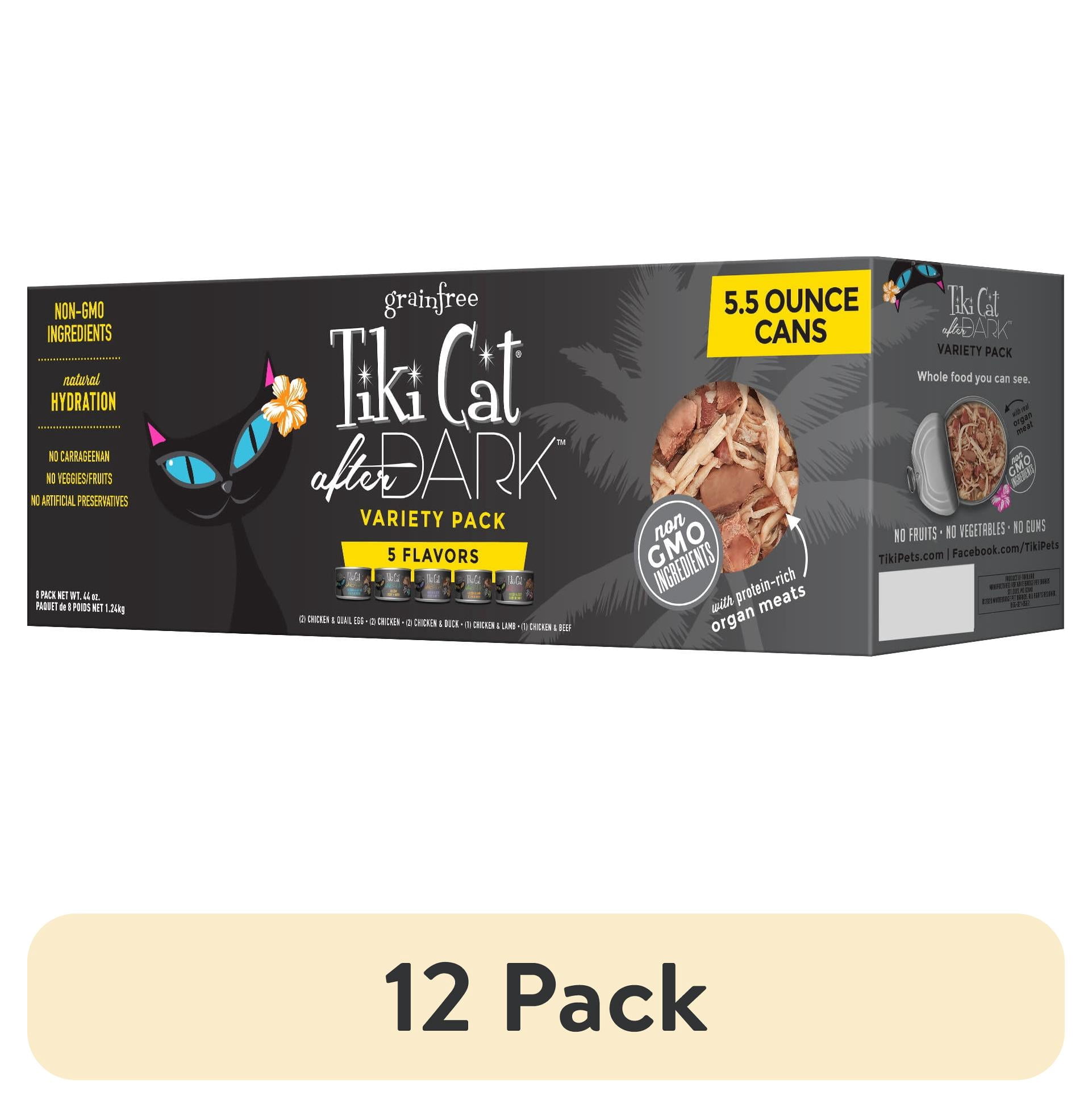 (12 pack) Tiki Cat After Dark Whole Foods Wet Cat Food, Variety Pack, 5.5 oz. Can (8 Count)