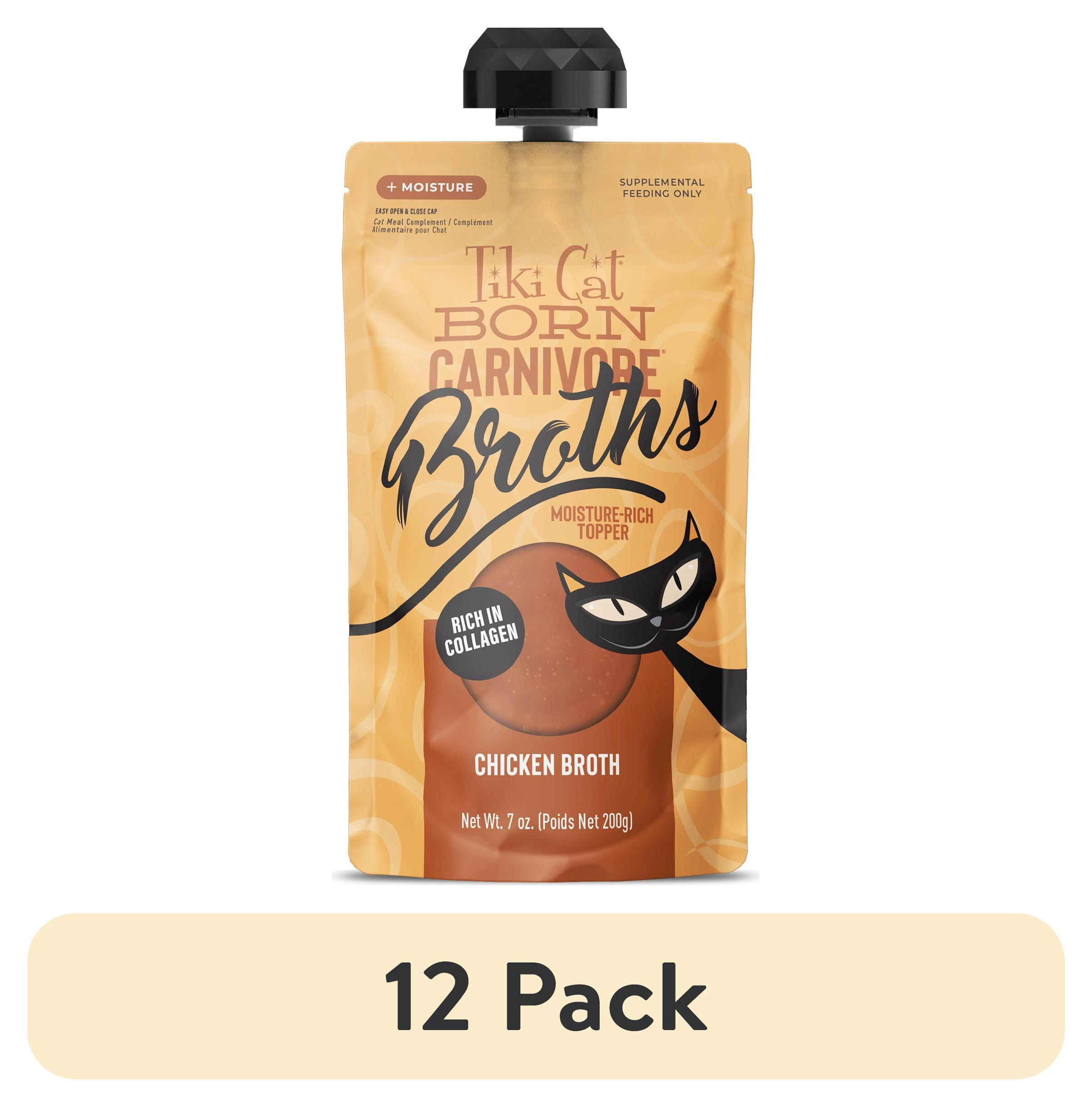 (12 pack) Tiki Cat Born Carnivore Broths Wet Cat Food Topper, Chicken Broth, 7 oz. Spout Pouch