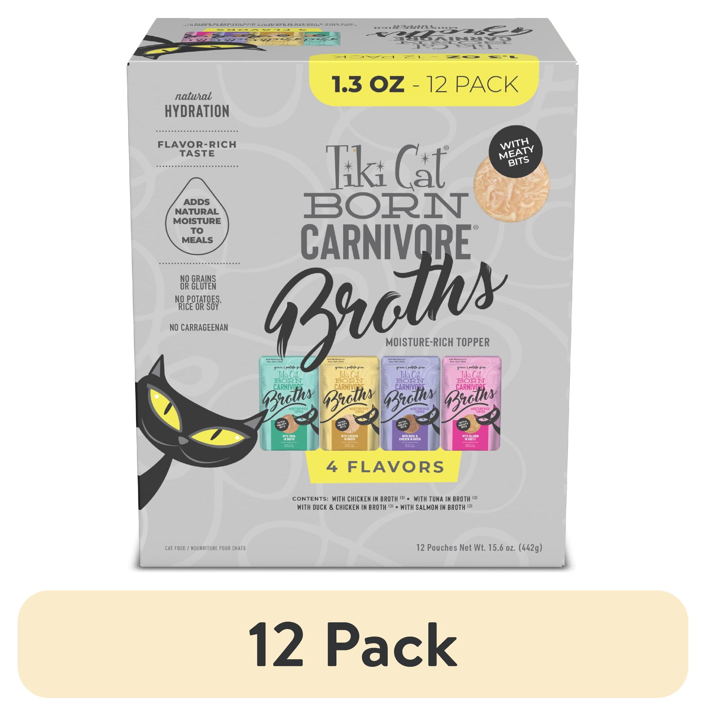 (12 pack) Tiki Cat Born Carnivore Broths Wet Cat Food Toppers, Variety Pack, 1.3 oz. Pouch (12 Pack)