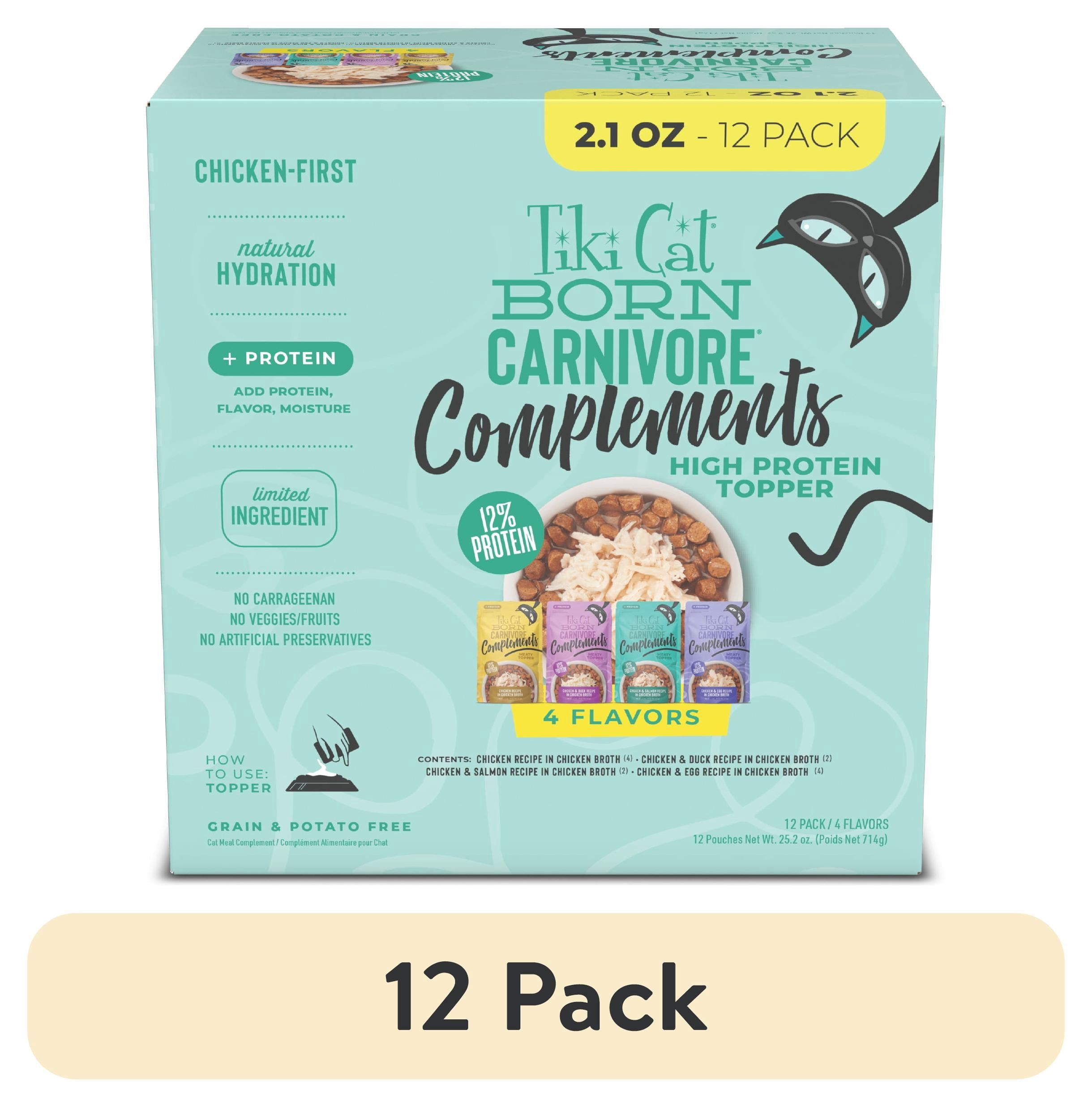 (12 pack) Tiki Cat Born Carnivore Complements Wet Cat Food Topper, Variety Pack 2.1 oz. Pouch (12 Pack)