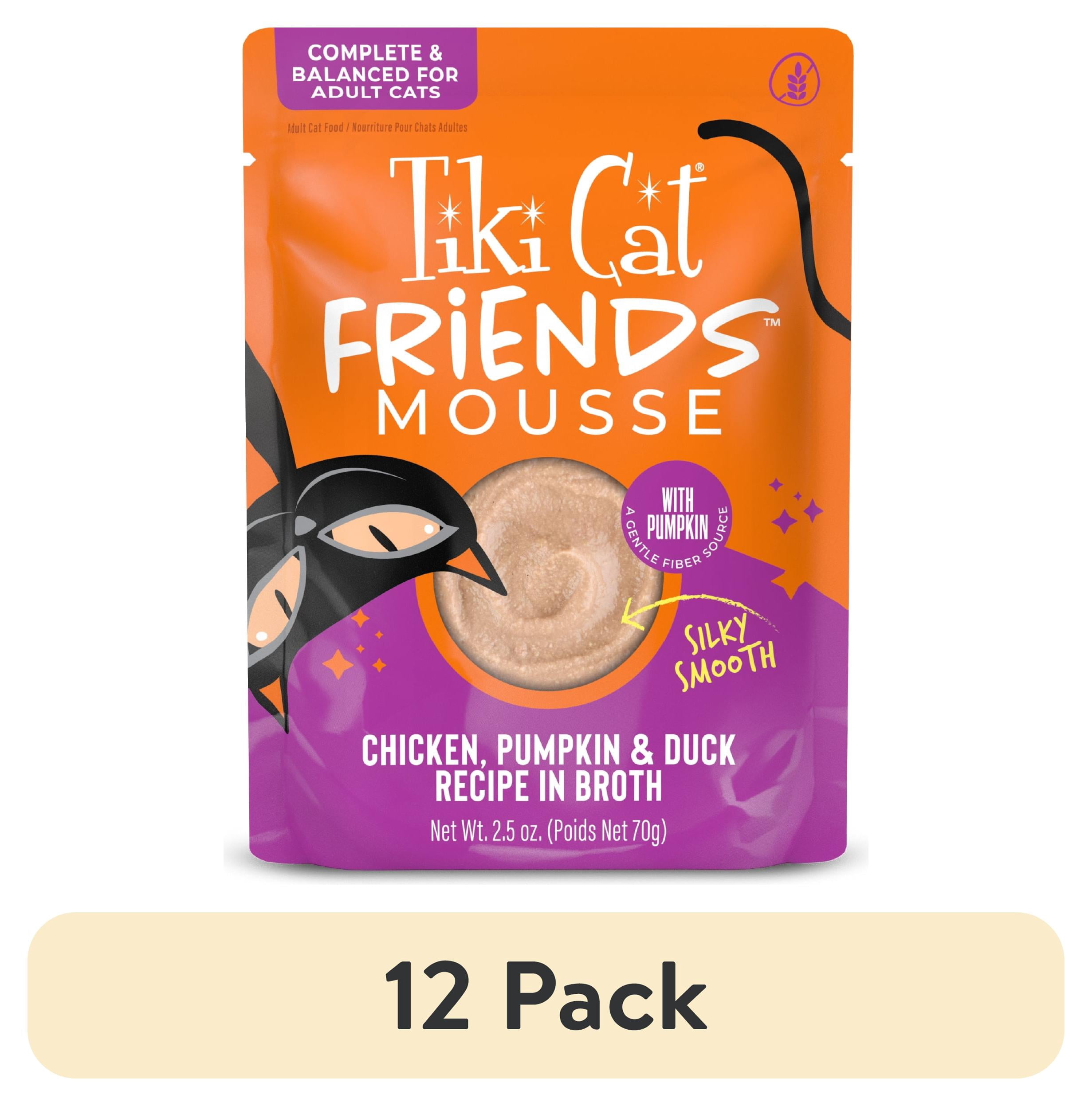 (12 pack) Tiki Cat Friends Mousse Chicken, Pumpkin & Duck Recipe in Broth, 2.5 oz. Pouch