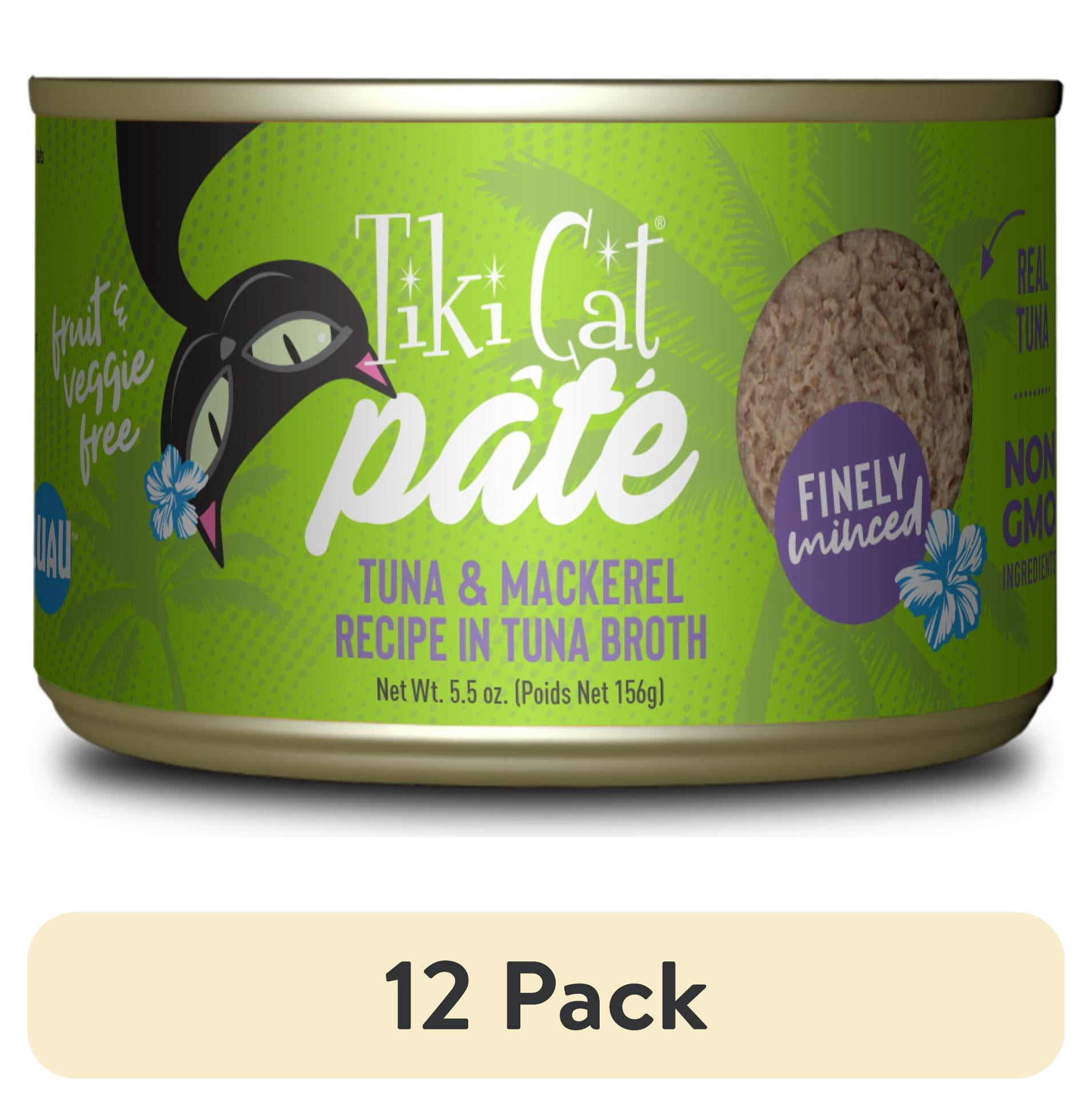 (12 pack) Tiki Cat Luau Pate Wet Cat Food, Tuna & Mackerel, 5.5 oz. Can