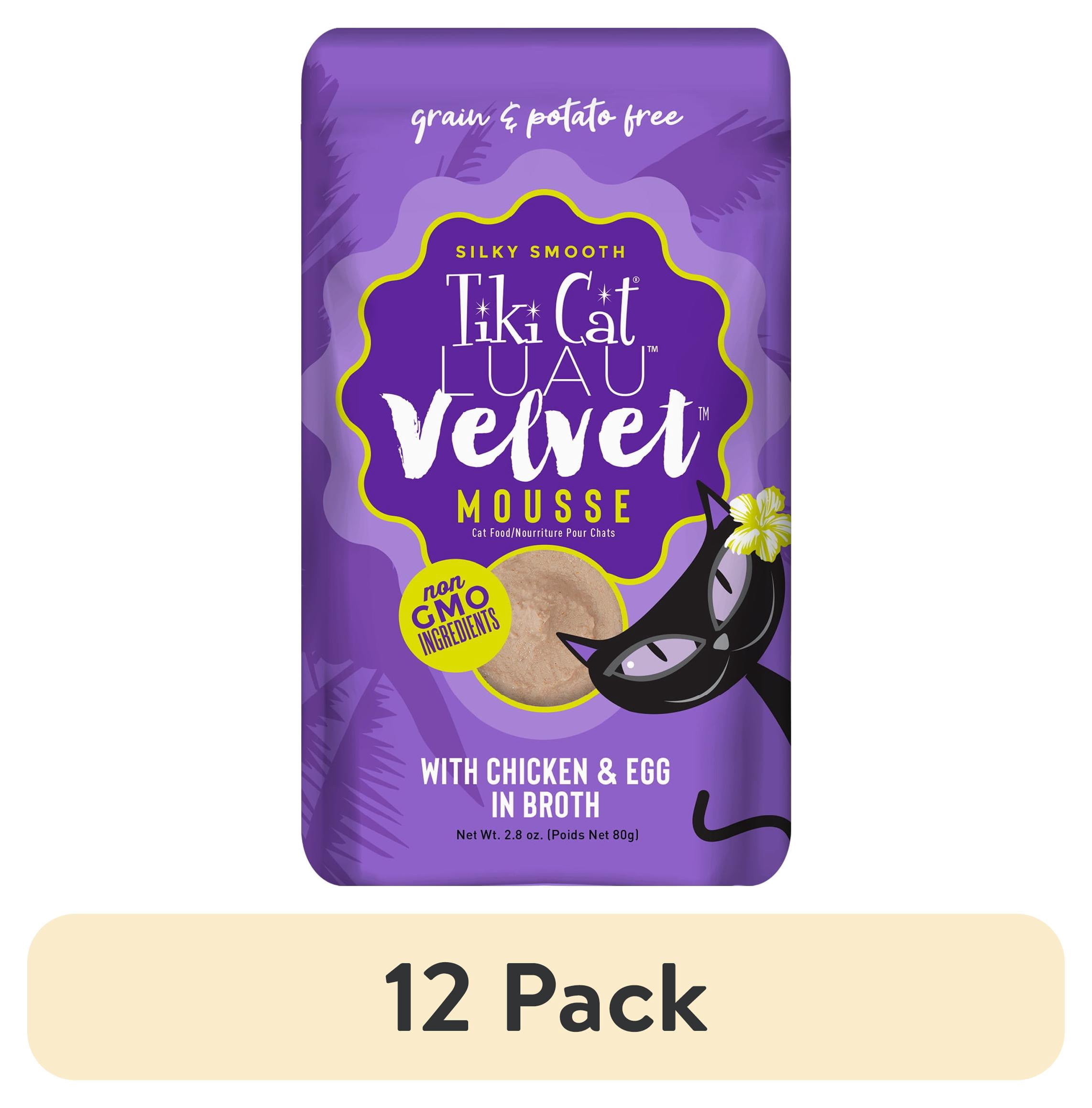 (12 pack) Tiki Cat Luau Velvet Mousse Wet Cat Food, Chicken & Egg, 2.8 oz. Pouch