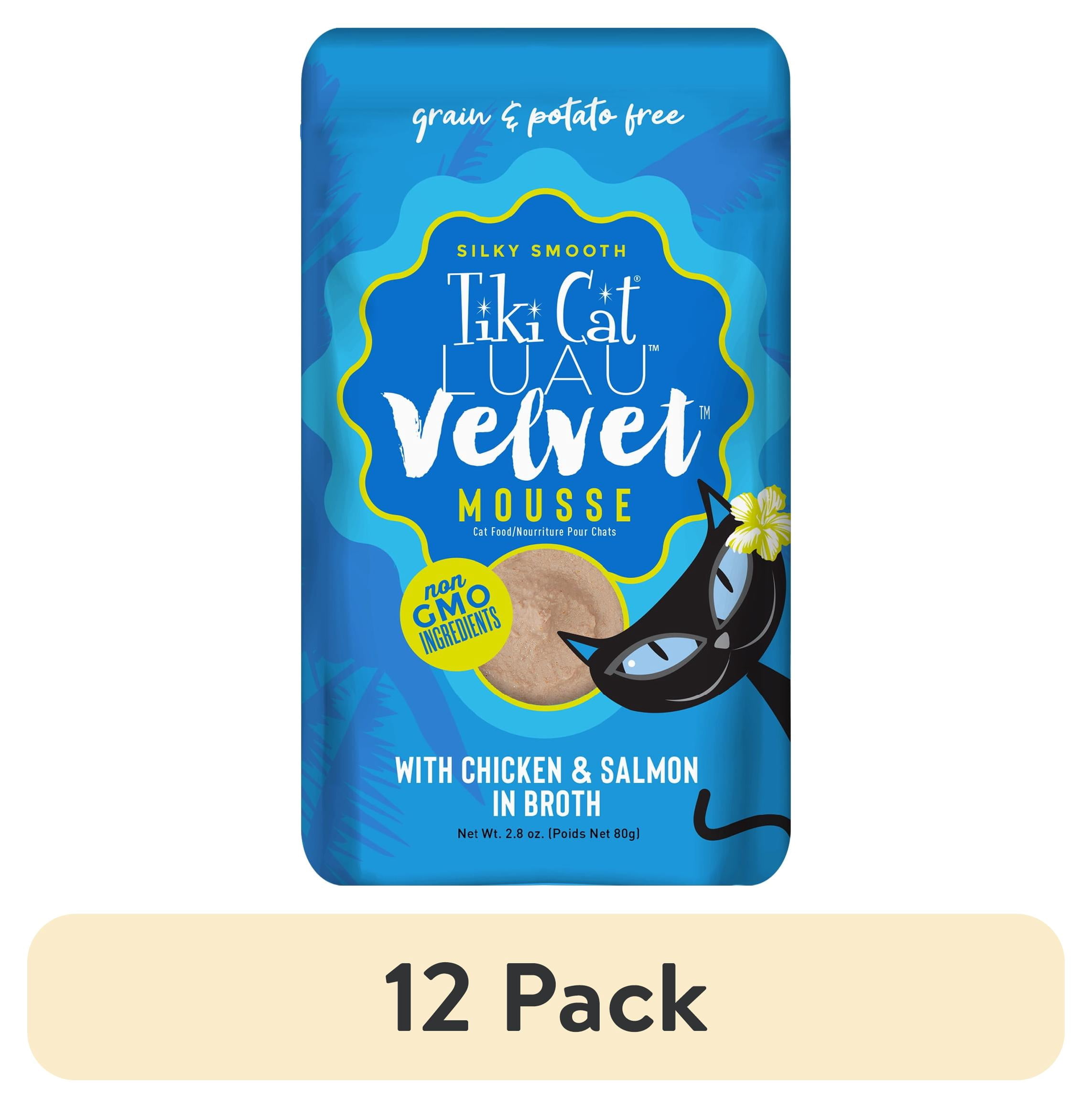 (12 pack) Tiki Cat Luau Velvet Mousse Wet Cat Food, Chicken & Salmon, 2.8 oz. Pouch
