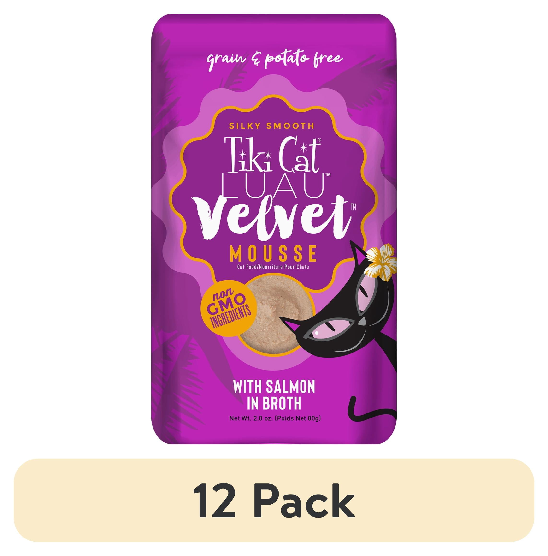 (12 pack) Tiki Cat Luau Velvet Mousse Wet Cat Food, Salmon, 2.8 oz. Pouch