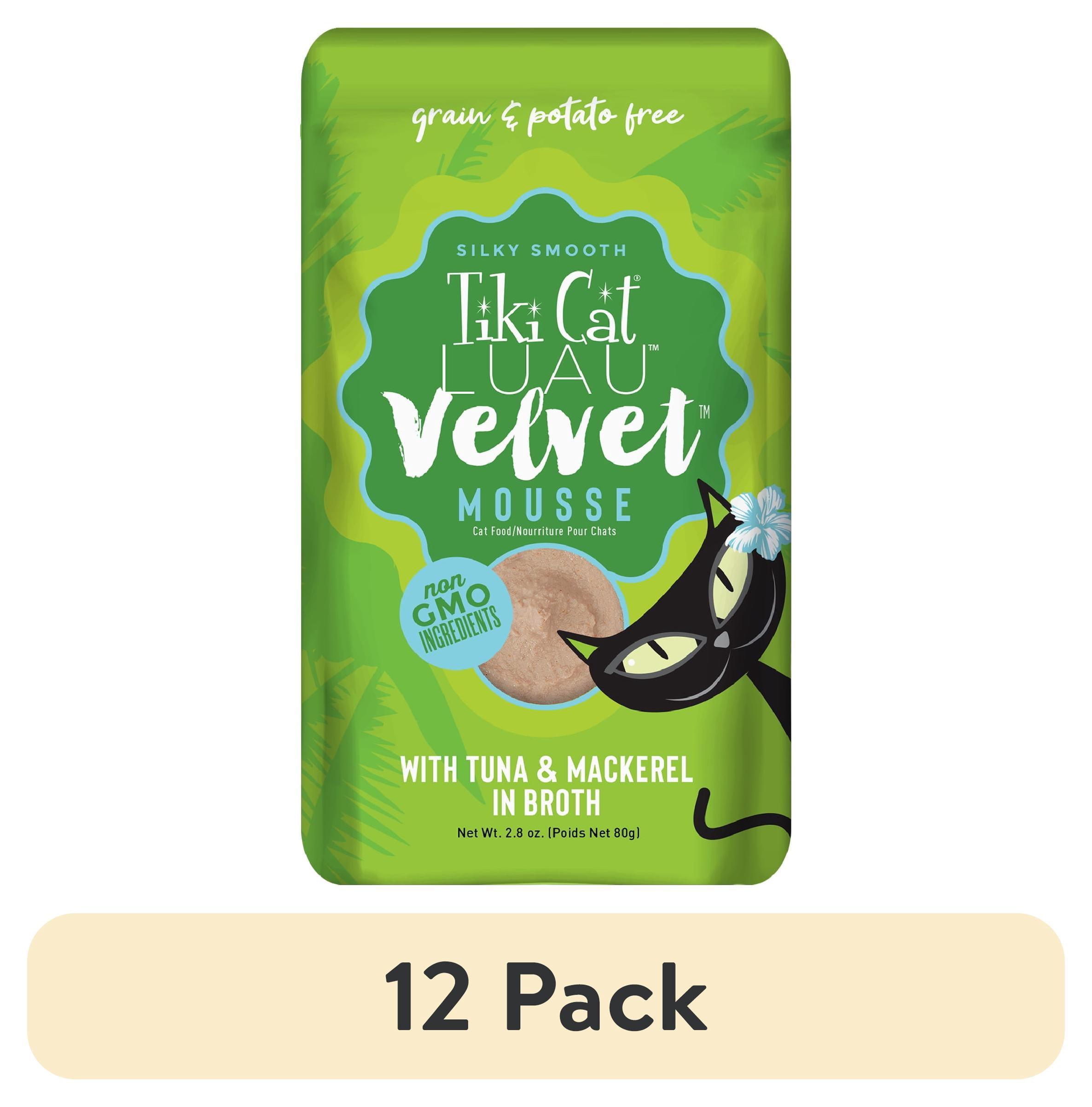 (12 pack) Tiki Cat Luau Velvet Mousse Wet Cat Food, Tuna & Mackerel, 2.8 oz. Pouch