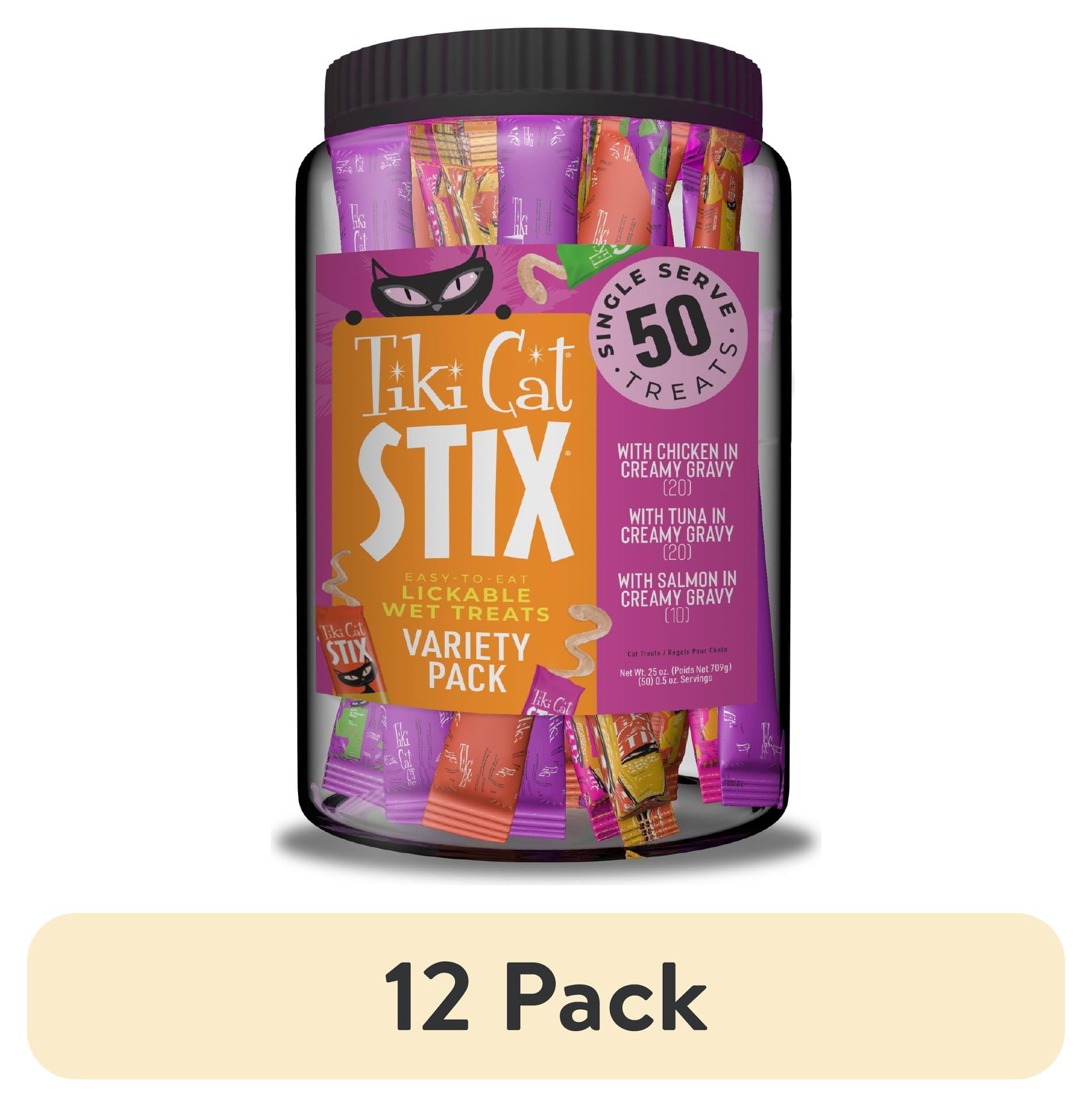 (12 pack) Tiki Cat Stix Wet Cat Treats Variety Mega Jar, 0.5 oz. Stick (50 Count)