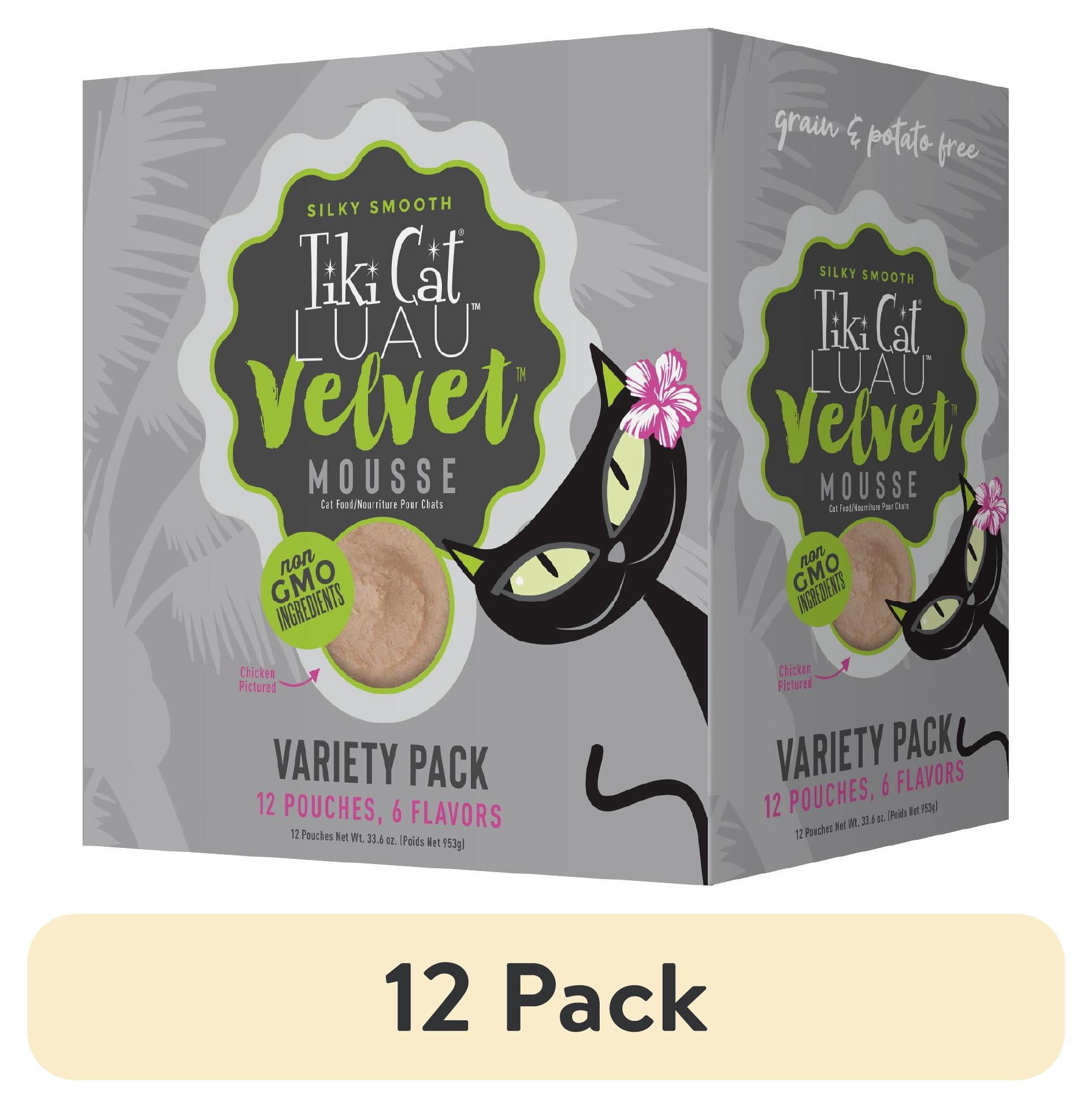 (12 pack) Tiki Cat Luau Velvet Mousse Wet Cat Food, Variety Pack, 2.8 oz. Pouch (12 Count)