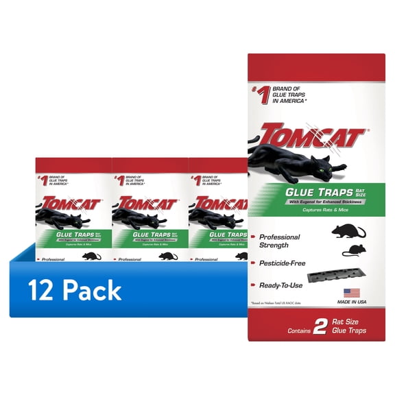 (12 pack) Tomcat Glue Traps Rat Size with Eugenol for Enhanced Stickiness, 2 Traps