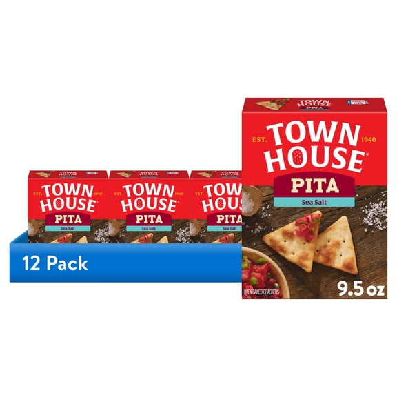 (12 pack) Town House Pita Sea Salt Oven Baked Crackers, Salty Snacks, 9.5 oz