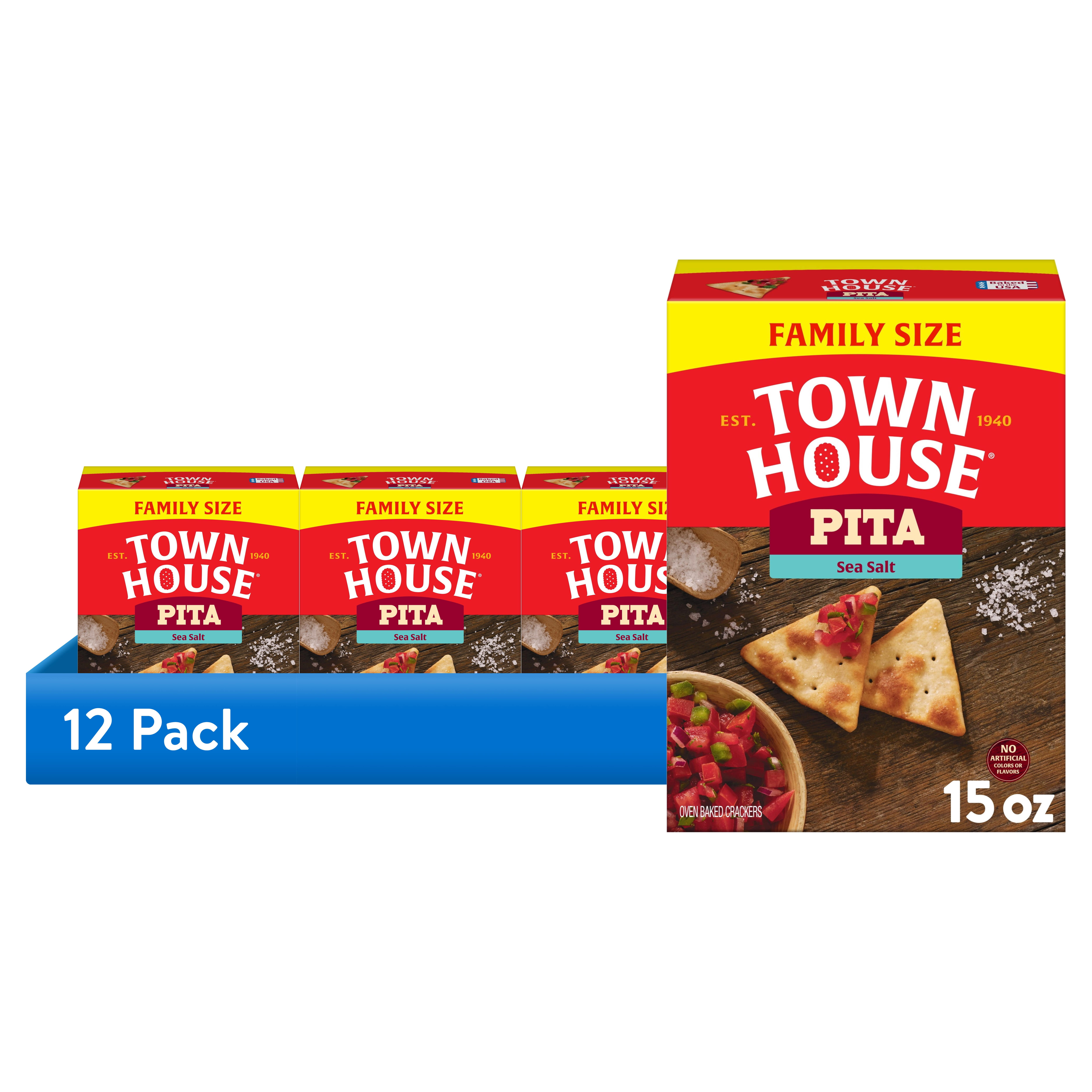 (12 pack) Town House Pita Sea Salt Oven Baked Crackers, Salty Snacks, 15 oz
