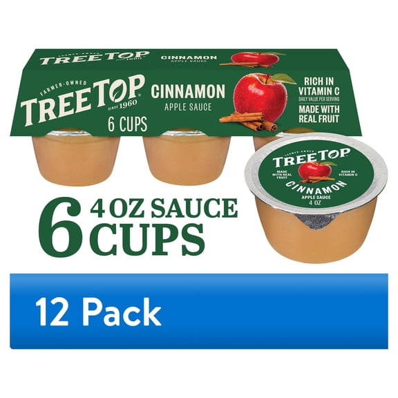 (12 pack) Tree Top Apple Sauce Cups, Cinnamon, 4 oz, 6 Count