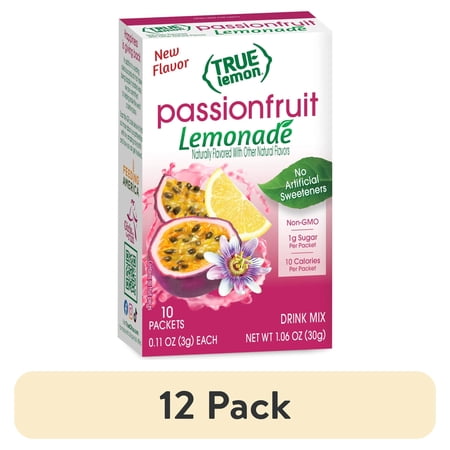 (12 pack) True Lemon Passionfruit Lemonade Drink Mix, 10 Calories, No Artificial Sweetners, 10 Count