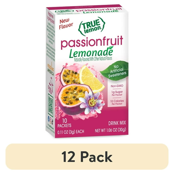 (12 pack) True Lemon Passionfruit Lemonade Drink Mix, 10 Calories, No Artificial Sweetners, 10 Count