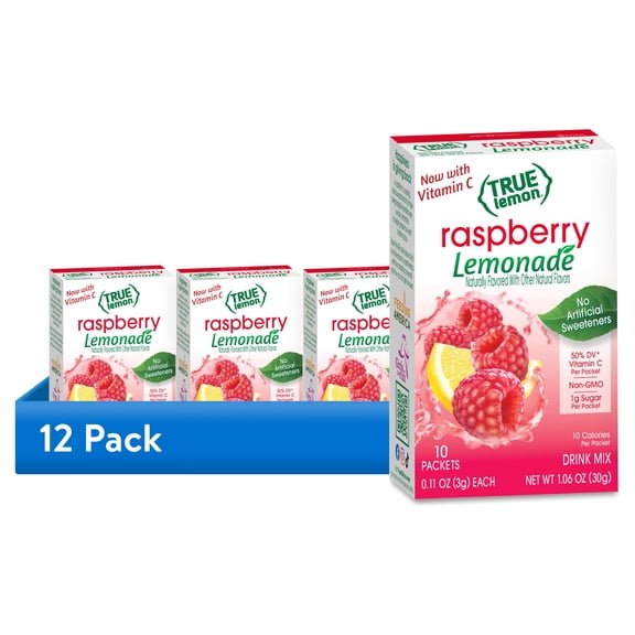 (12 pack) True Lemon Raspberry Lemonade Drink Mix Powder, No Artificial Sweeteners, 1.06 oz., 10 Count Box