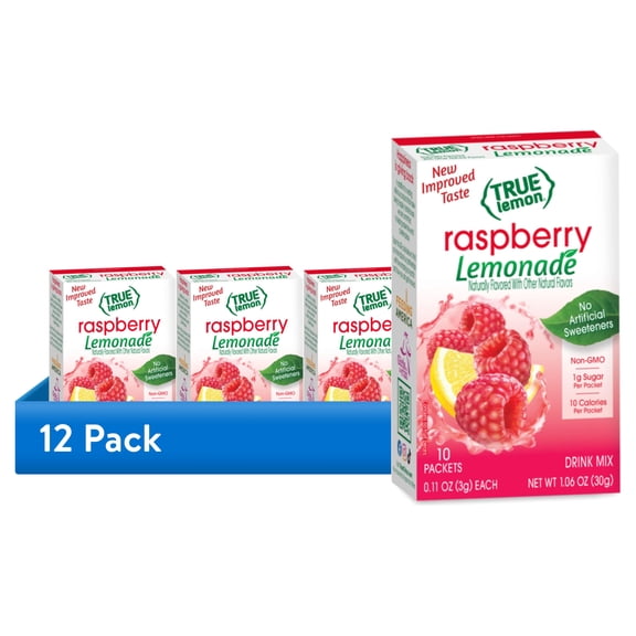 (12 pack) True Lemon Raspberry Lemonade Drink Mix Powder, No Artificial Sweeteners, 1.06 oz., 10 Count Box