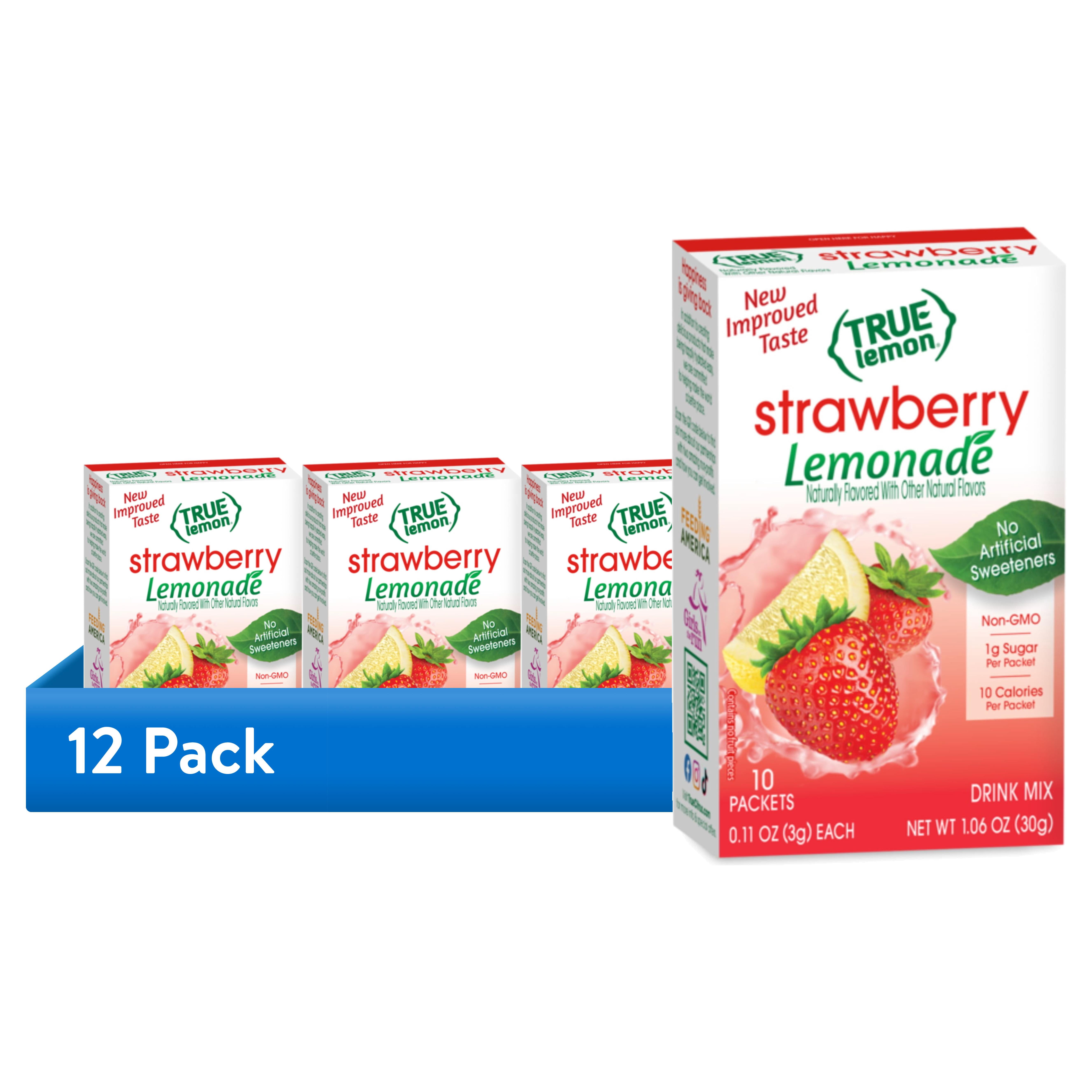 (12 pack) (12 pack) True Lemon Strawberry Lemonade Drink Mix Powder, No Artificial Sweeteners, 1.06 oz., 10 Count Box