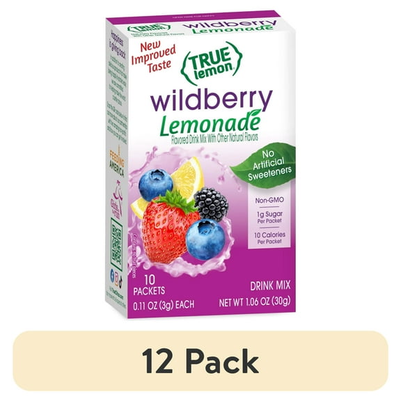 (12 pack) True Lemon Wildberry Lemonade Drink Mix Powder, 10 Calories, No Artificial Sweeteners, 10 Count Box