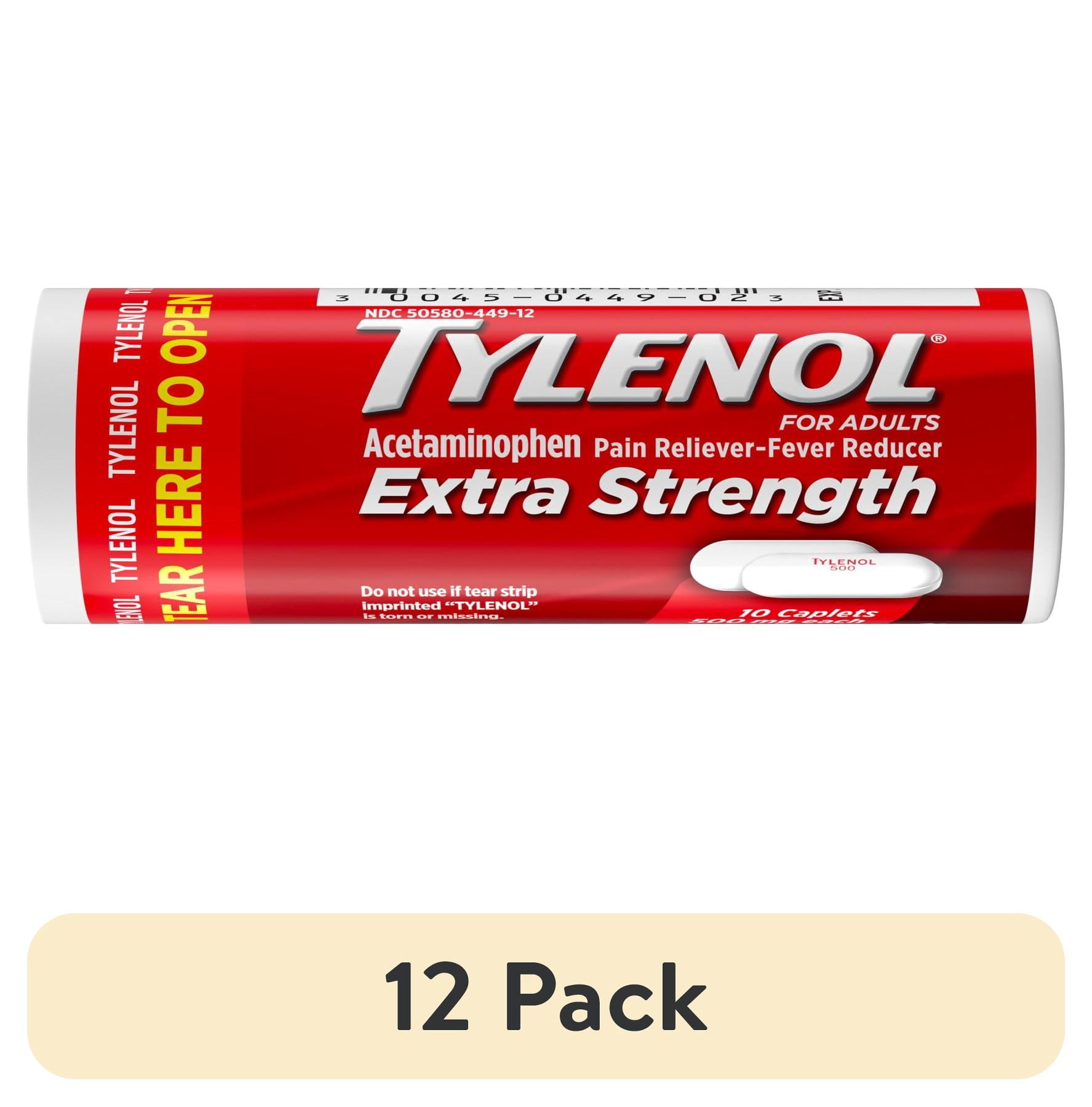 (12 pack) Tylenol Extra Strength 500mg Acetaminophen Caplets, Travel Size, 10 Count