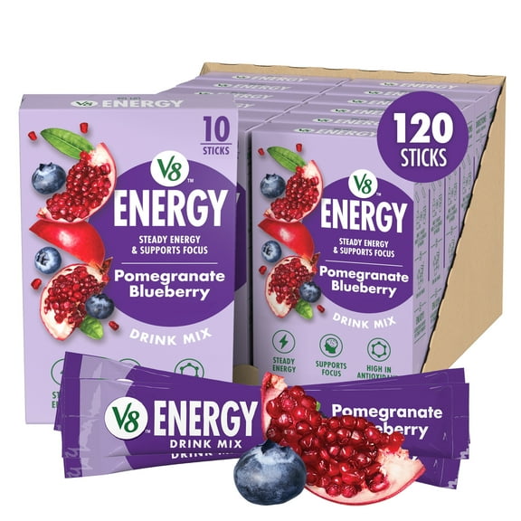(12 pack) V8 Energy Pomegranate Blueberry Energy Drink Powder, .10 oz Packet (10 Count)
