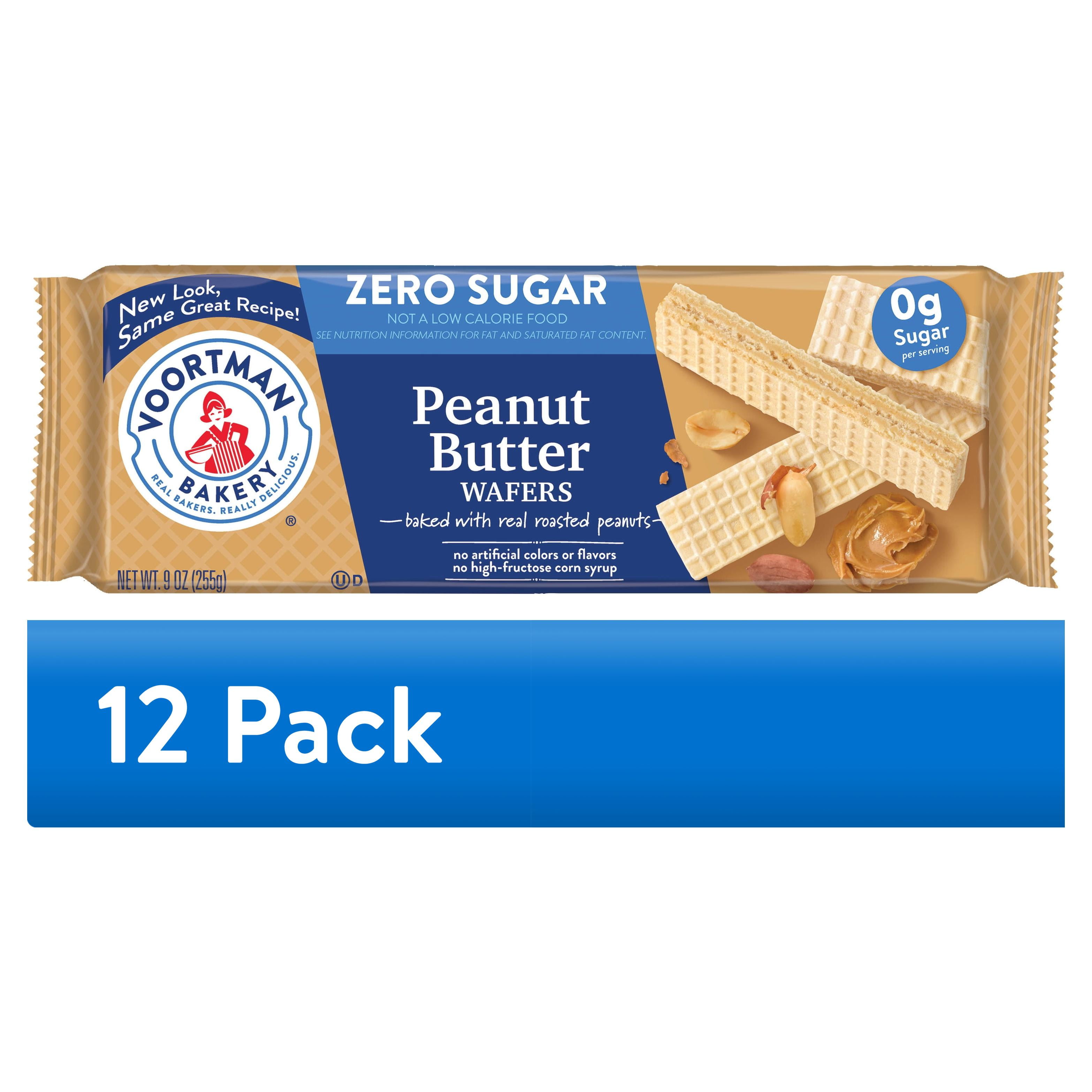 (12 pack) VOORTMAN Zero Sugar Peanut Butter Wafers, No Artificial Colors or Flavors - 9oz