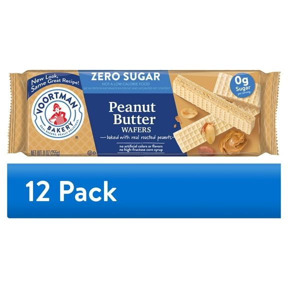 (12 pack) VOORTMAN Zero Sugar Peanut Butter Wafers, No Artificial Colors or Flavors - 9oz