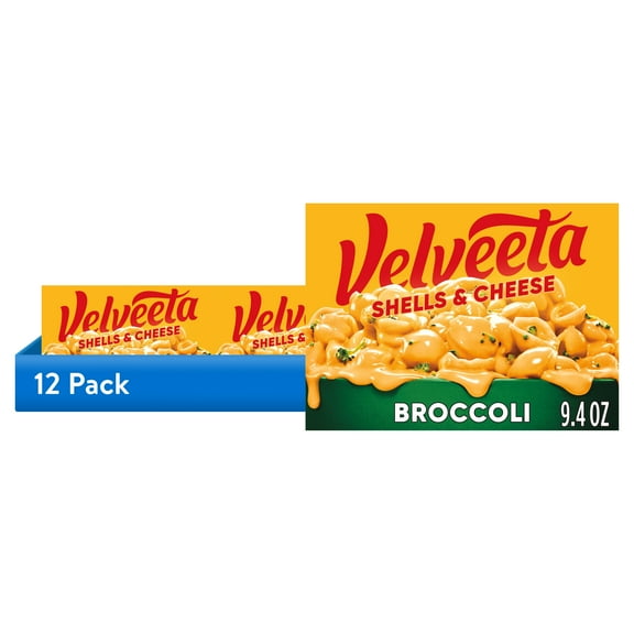 (12 pack) Velveeta Shells and Cheese Mac and Cheese with Broccoli, 1 Box, for Easy Dinner or Dinner Sides, Made with Real Cheese, 9.4 oz