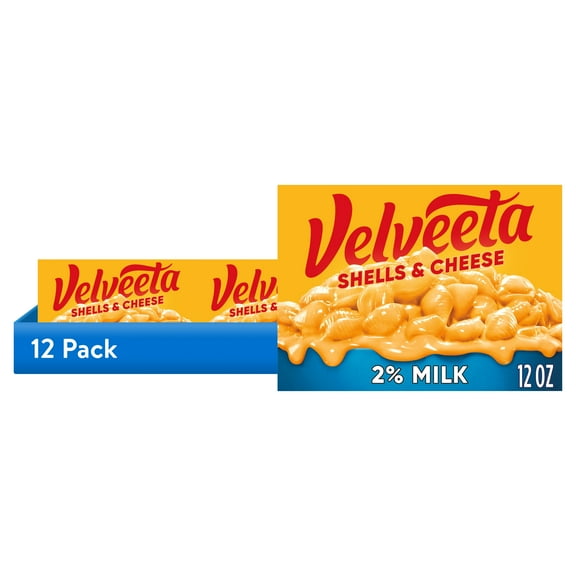 (12 pack) Velveeta Shells and Cheese Mac and Cheese, 1 Box, for Easy Dinner or Dinner Sides, with 2% Milk Cheese, Made with Real Cheese, 12 oz