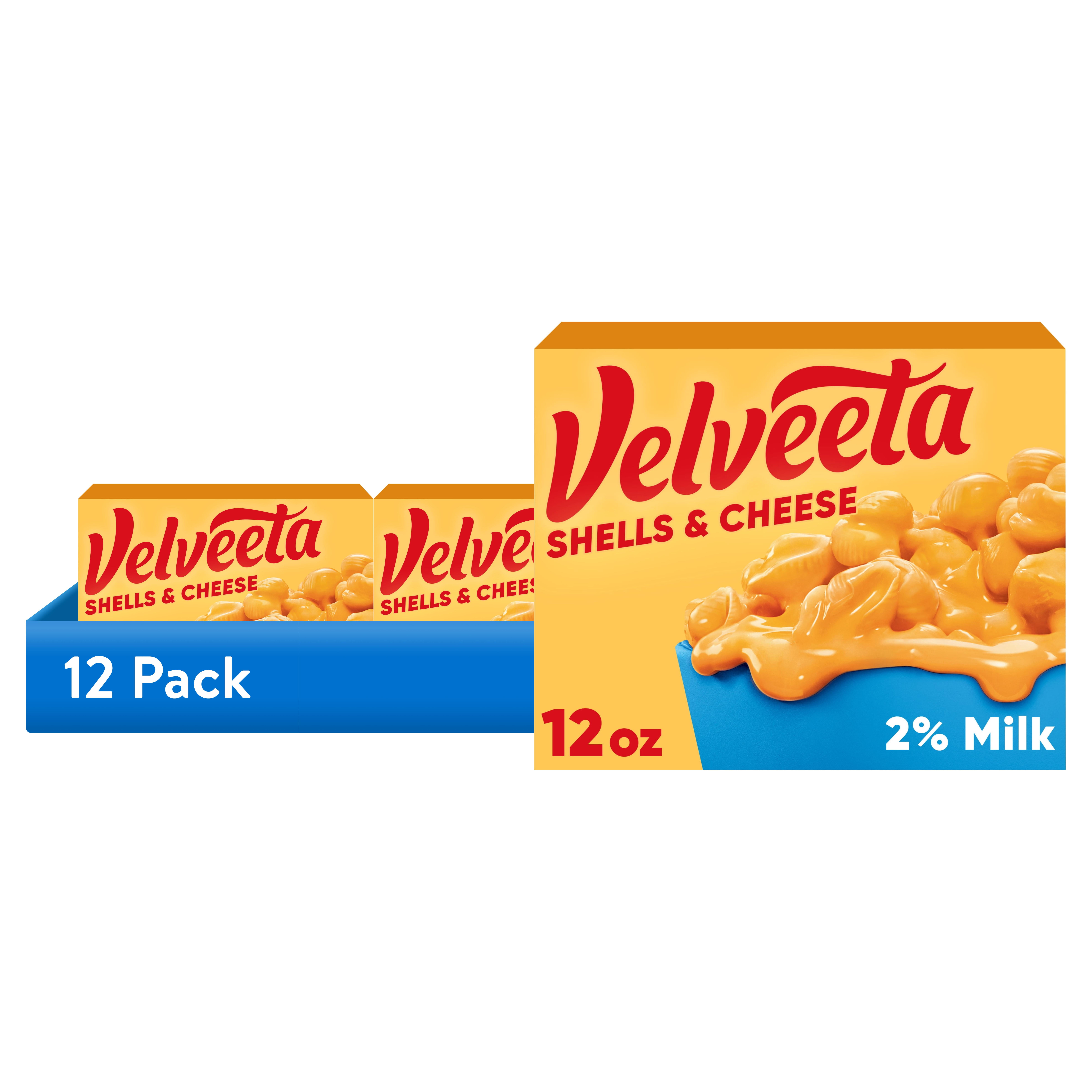 (12 pack) Velveeta Shells and Cheese Mac and Cheese, 1 Box, for Easy Dinner or Dinner Sides, with 2% Milk Cheese, Made with Real Cheese, 12 oz
