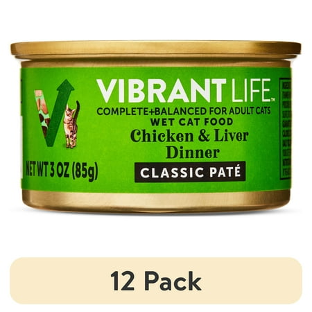 (12 pack) Vibrant Life Chicken & Liver Dinner Classic Pate Wet Cat Food, Grain-Free, 3 oz Can