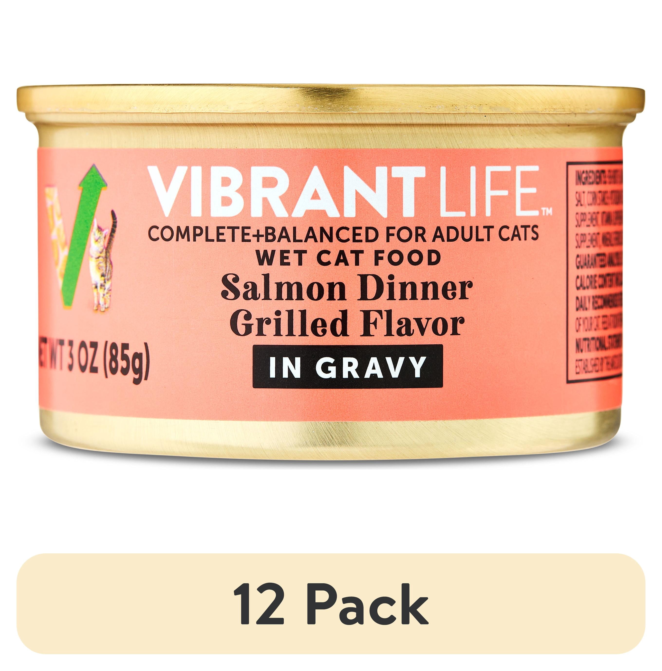 (12 pack) Vibrant Life Salmon Dinner Grilled Flavor in Gravy Wet Cat Food, 3 oz Can