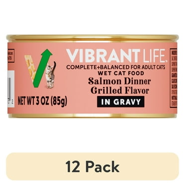 (12 pack) Vibrant Life Salmon Dinner Grilled Flavor in Gravy Wet Cat Food, 3 oz Can