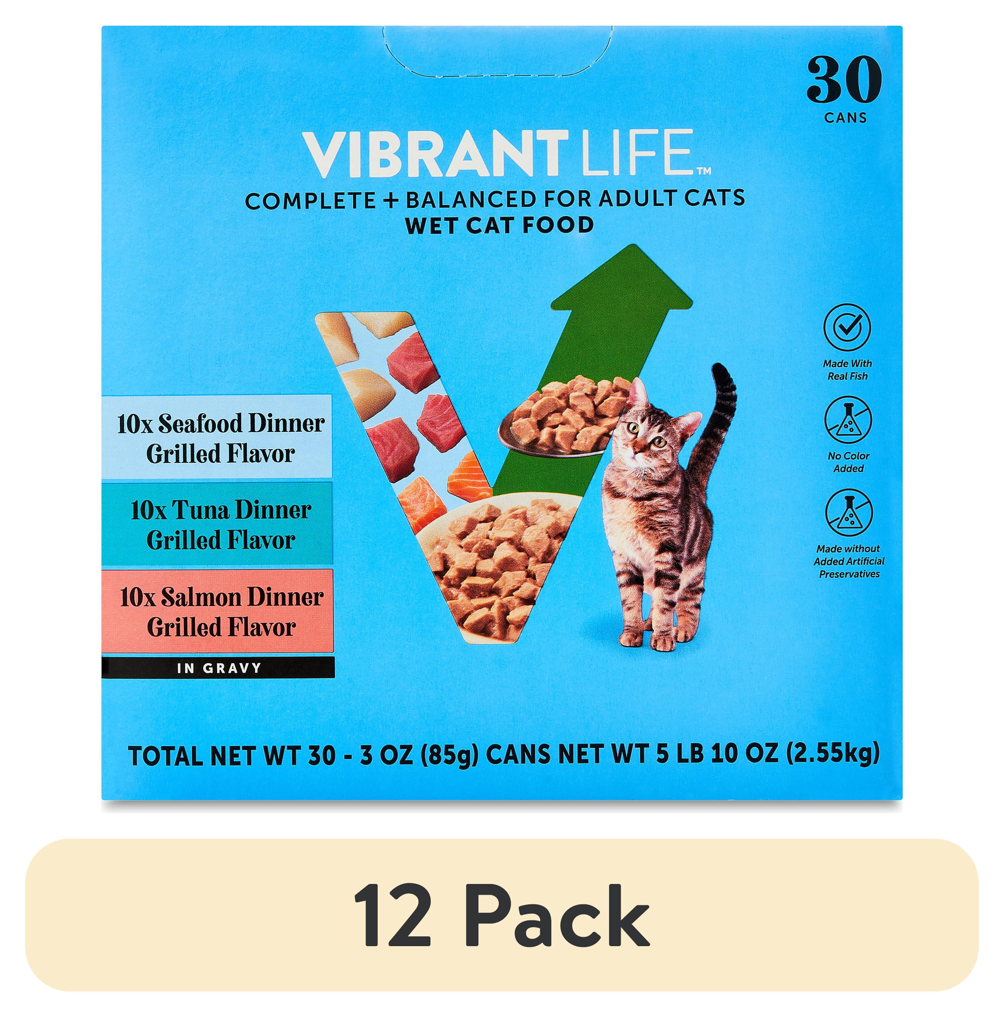 (12 pack) Vibrant Life Variety Pack Grilled Flavor in Gravy Wet Cat Food, 3 oz Cans, 30 Count