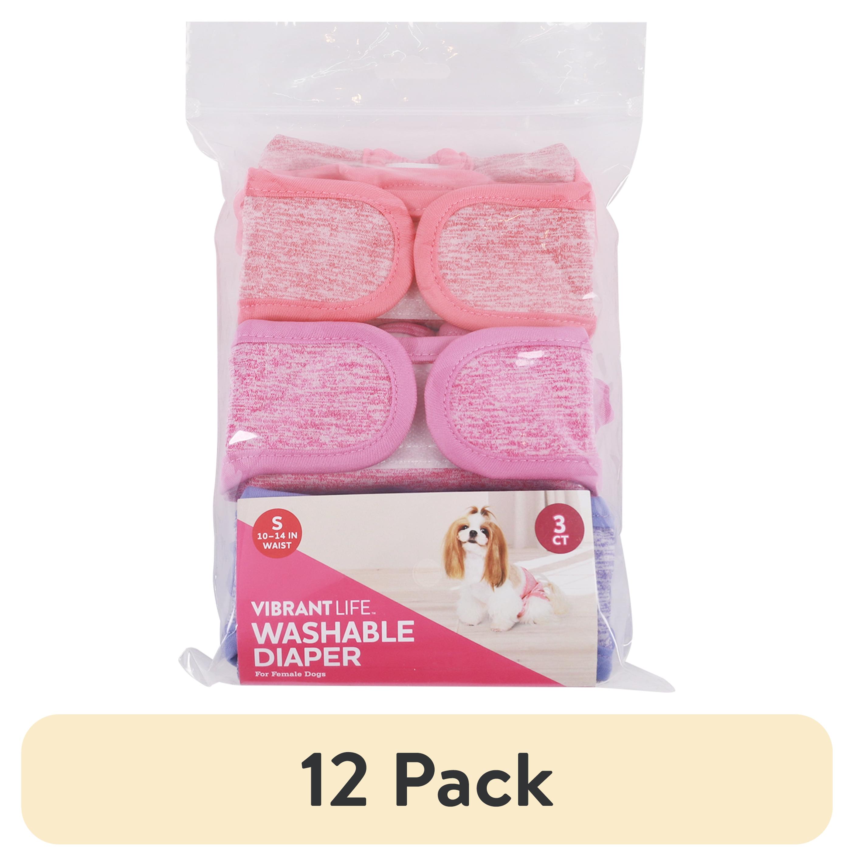 (12 pack) Vibrant Life Washable Dog Diapers for Female Dogs, Small, 3 Count