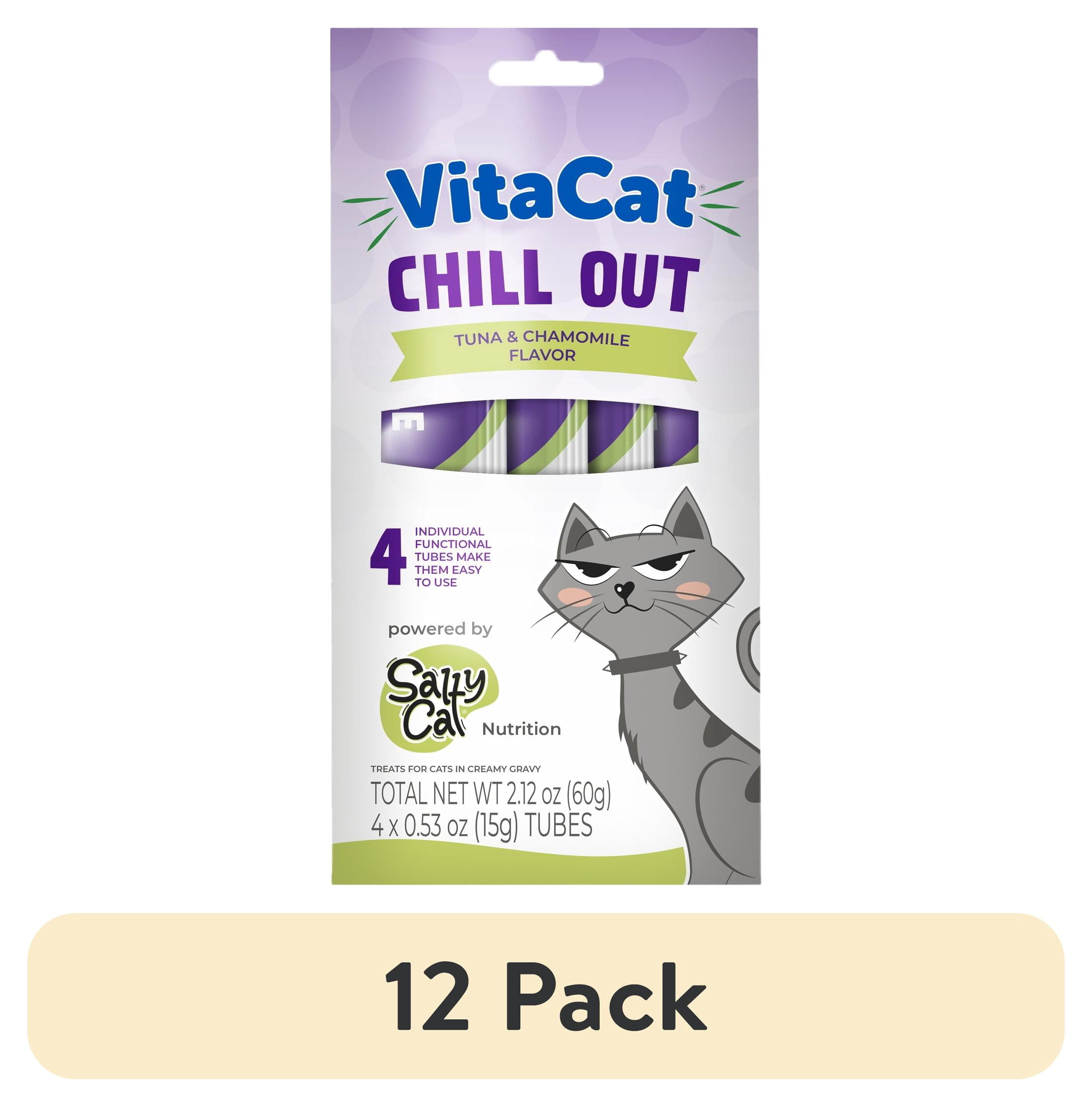 (12 pack) VitaCat by Salty Cat Chill Out Tuna & Chamomile Flavor Creamy Treats for Cats, 4 15g Tubes