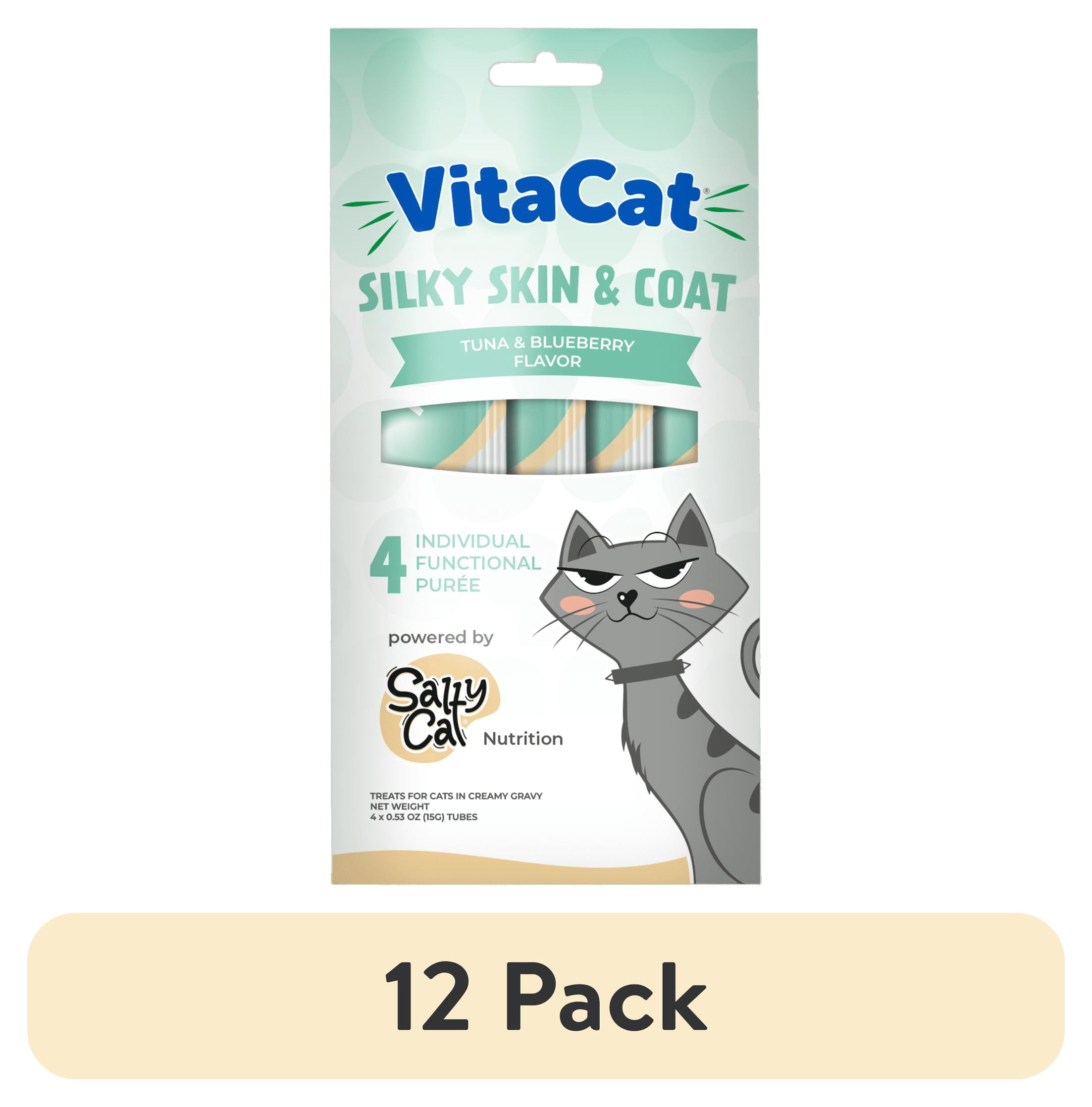 (12 pack) VitaCat by Salty Cat Silky Skin & Coat Tuna & Blueberry Flavor Soft Treats for Cats, 60g Pouch (4 Pack)